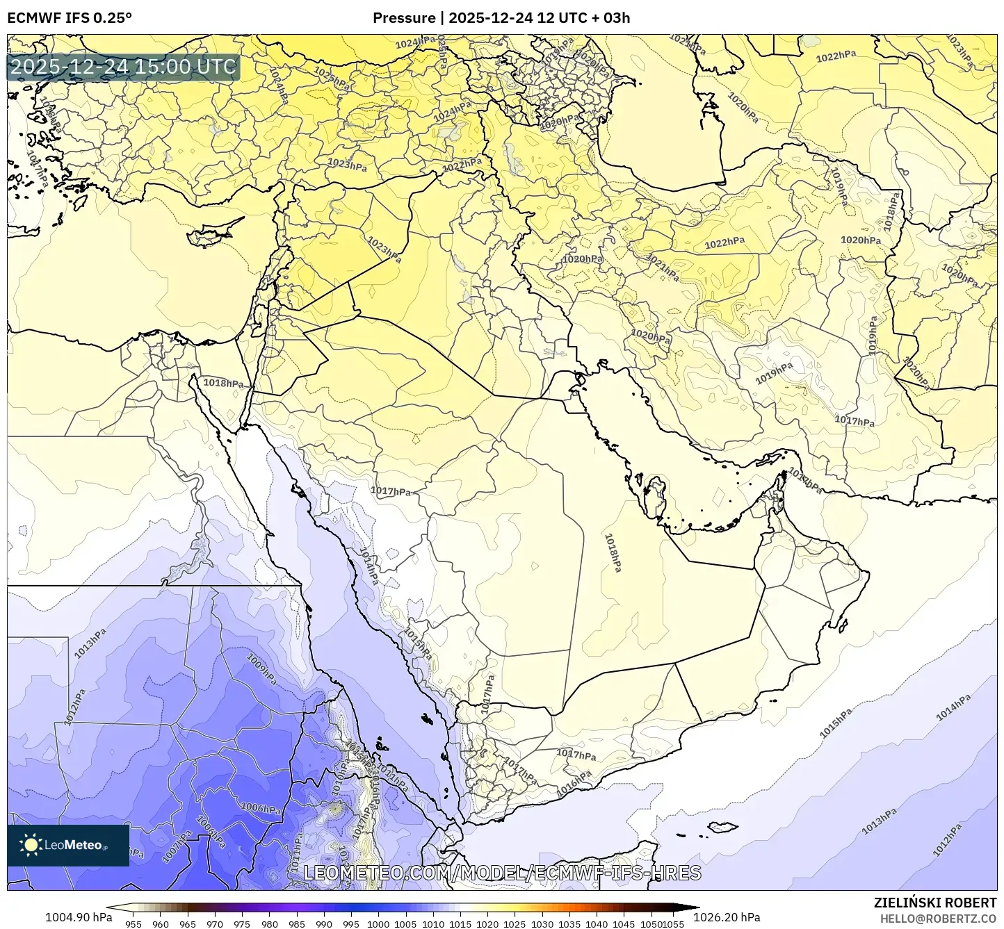 ECMWF IFS 0.25° model - Middle East, Pressure