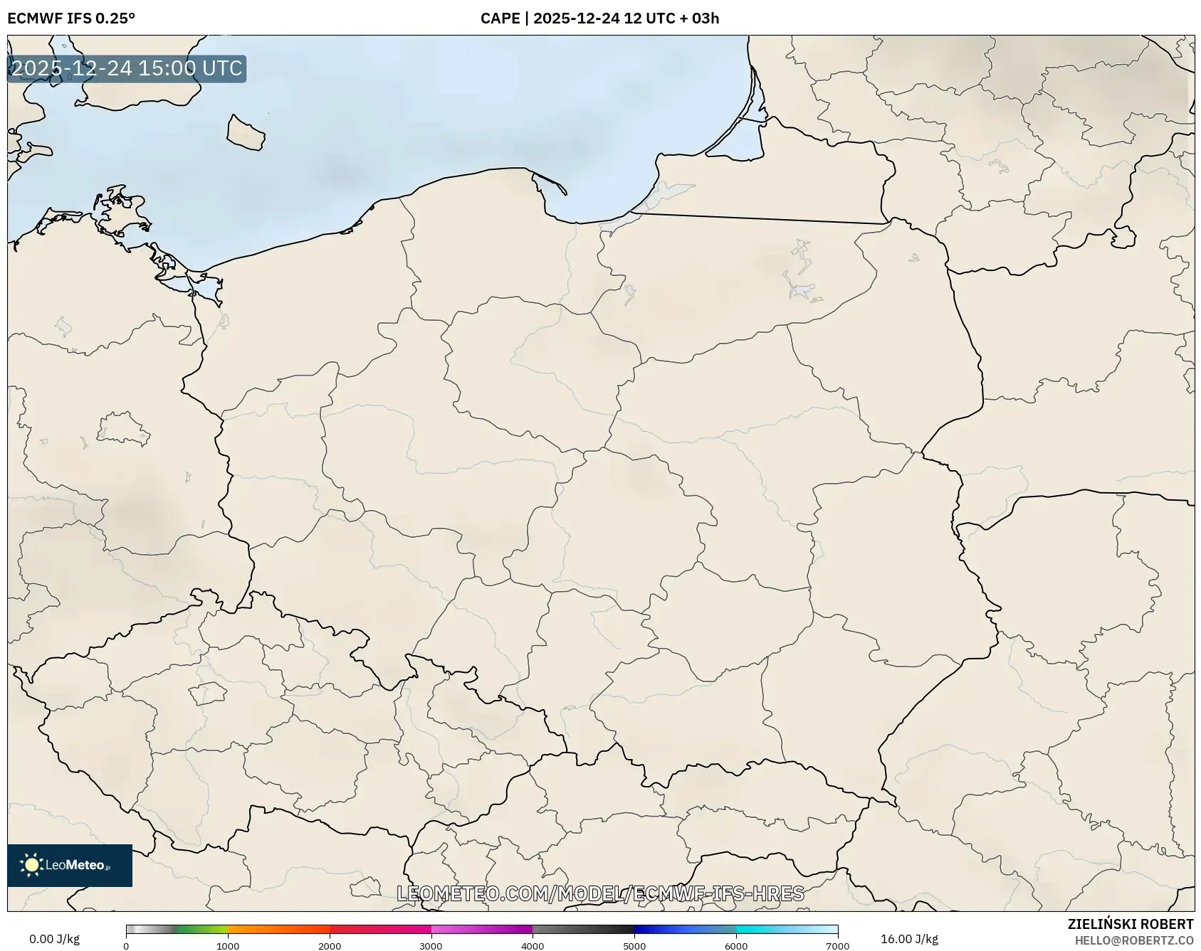 ECMWF IFS 0.25° model - Poland, CAPE