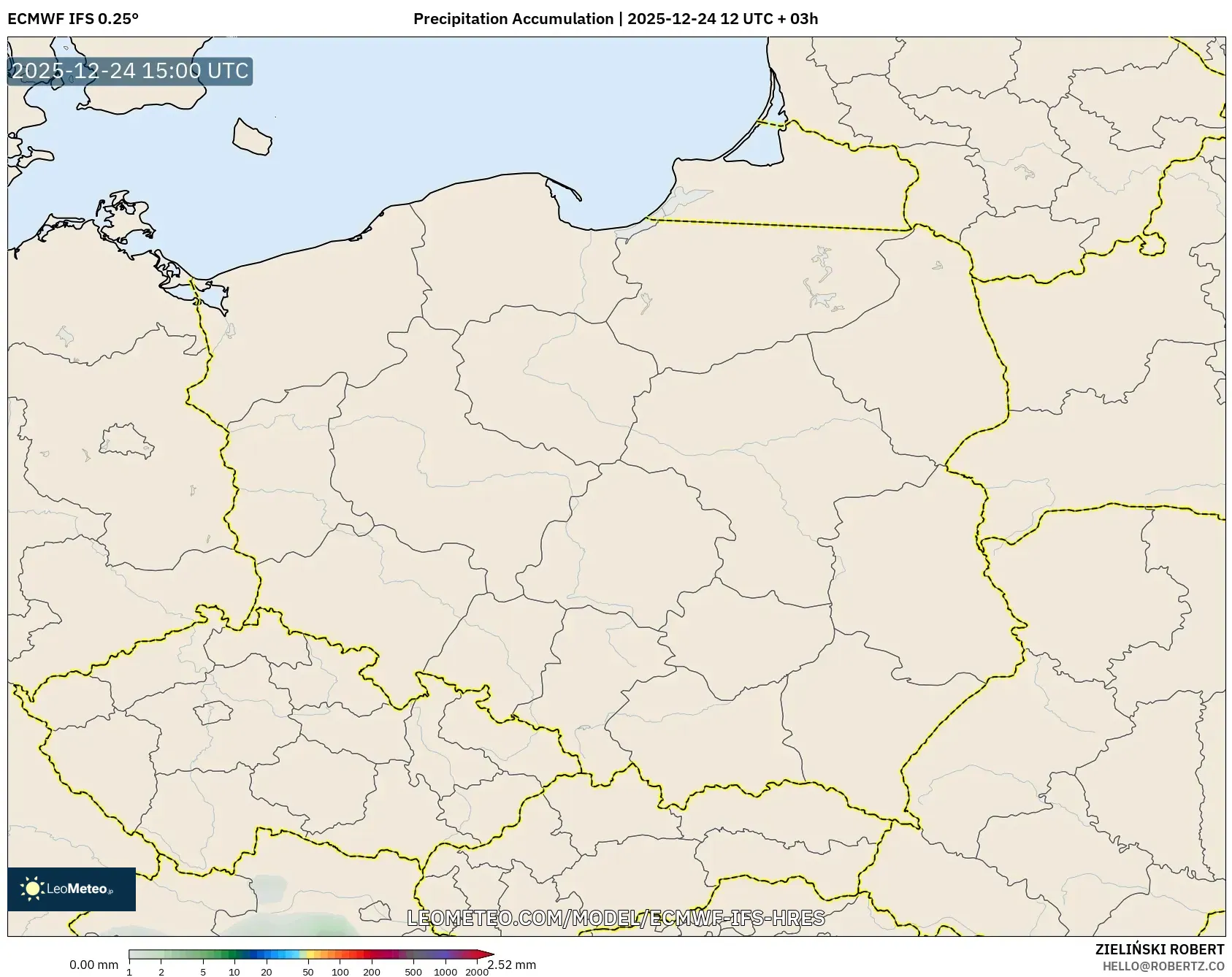 ECMWF IFS 0.25° model - Poland, Precipitation Accumulation