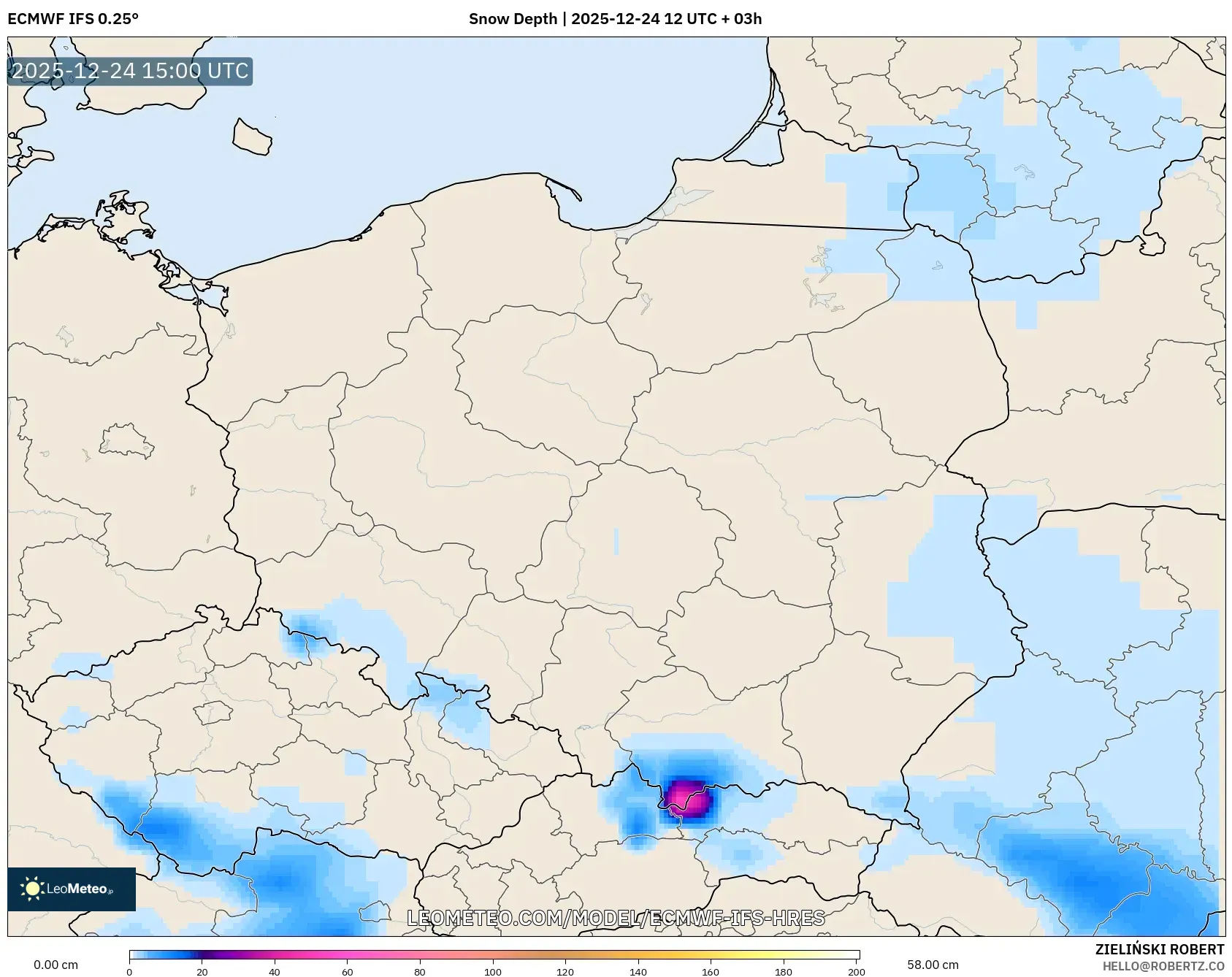 ECMWF IFS 0.25° model - Poland, Snow Depth