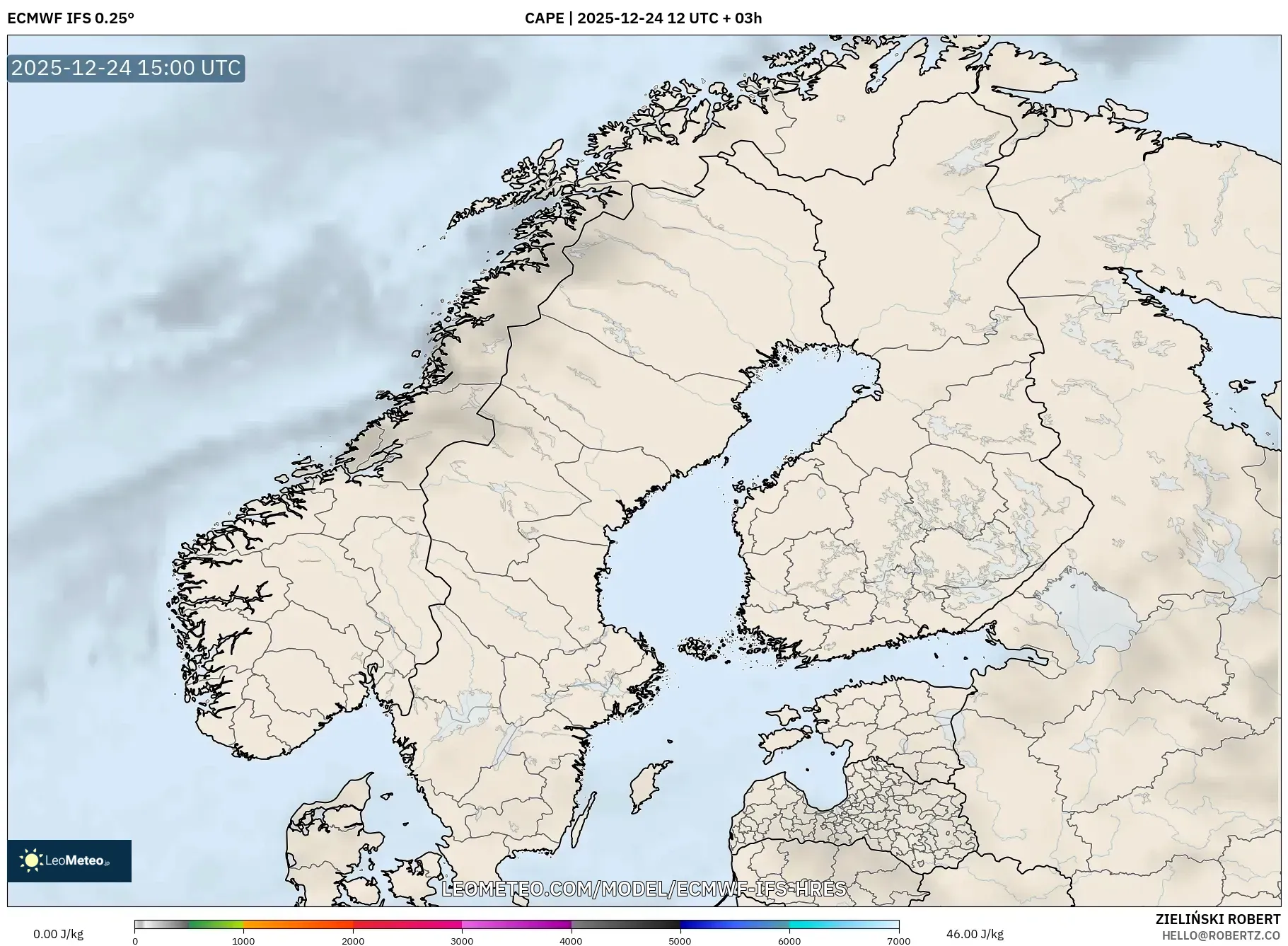 ECMWF IFS 0.25° model - Scandinavia, CAPE
