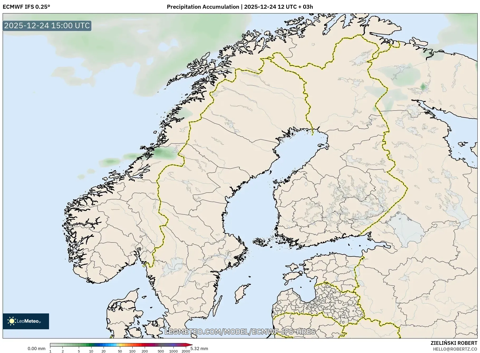 ECMWF IFS 0.25° model - Scandinavia, Precipitation Accumulation