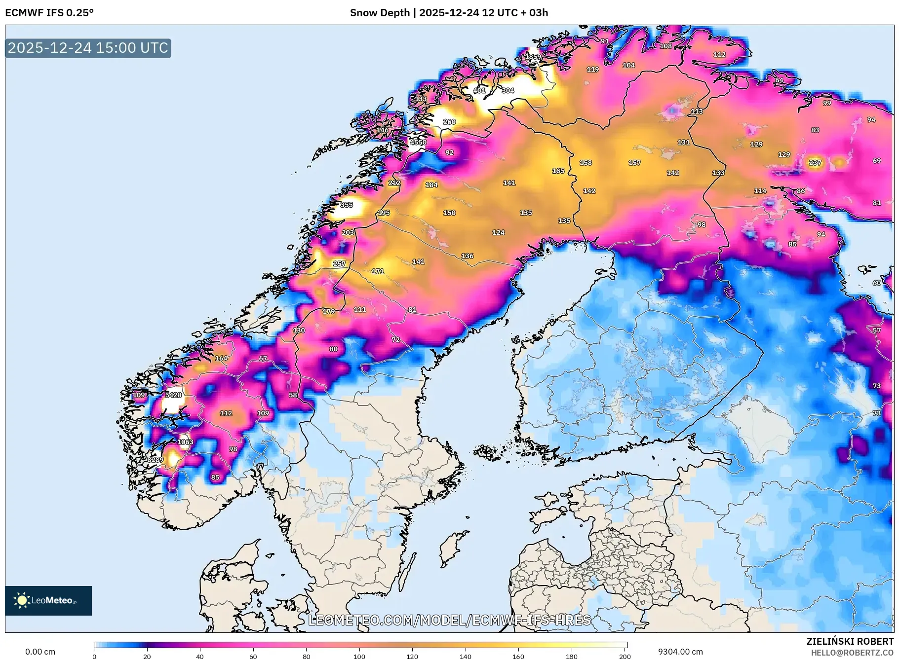 ECMWF IFS 0.25° model - Scandinavia, Snow Depth