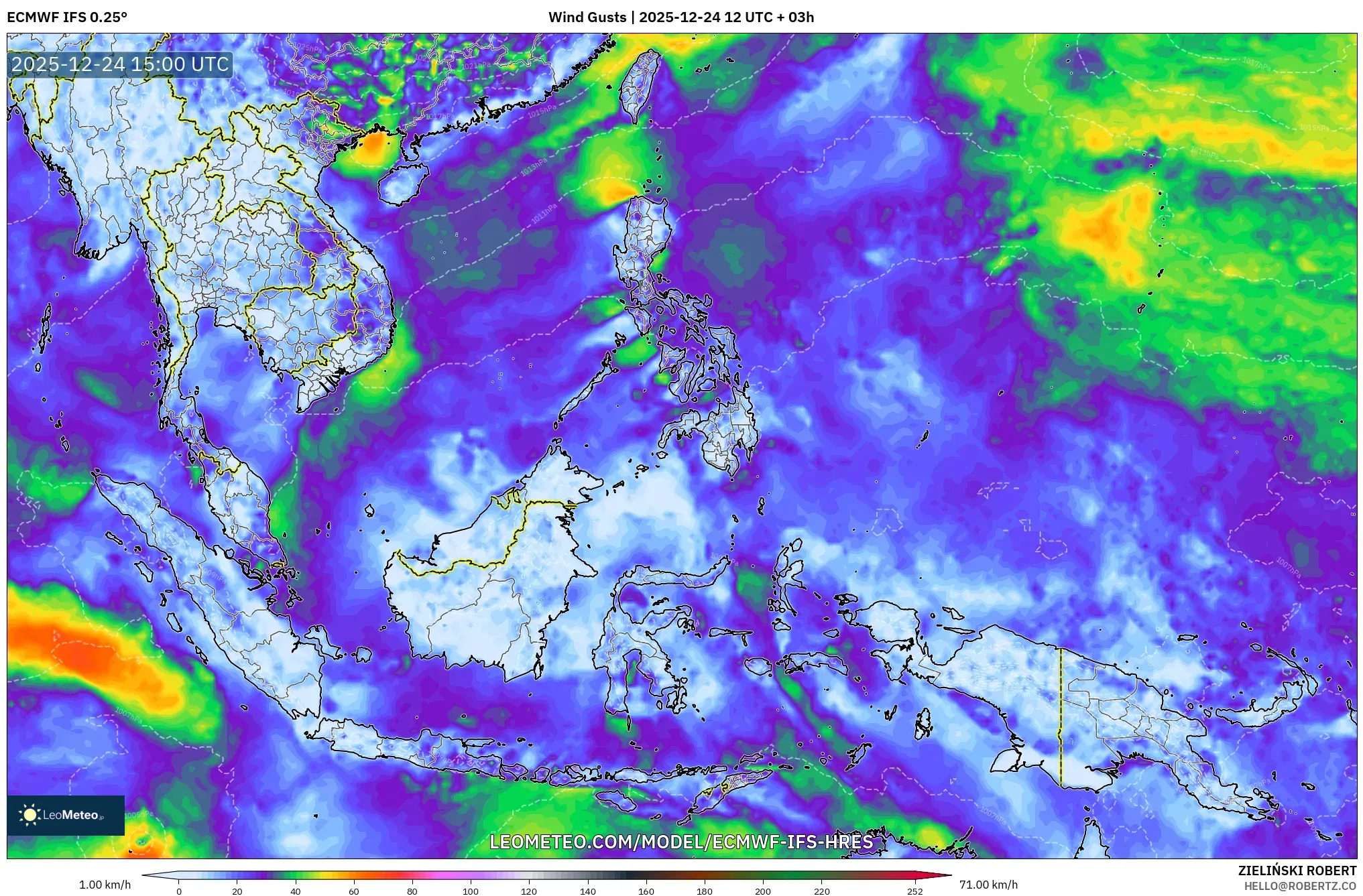 ECMWF IFS 0.25° model - South East Asia, Wind Gusts