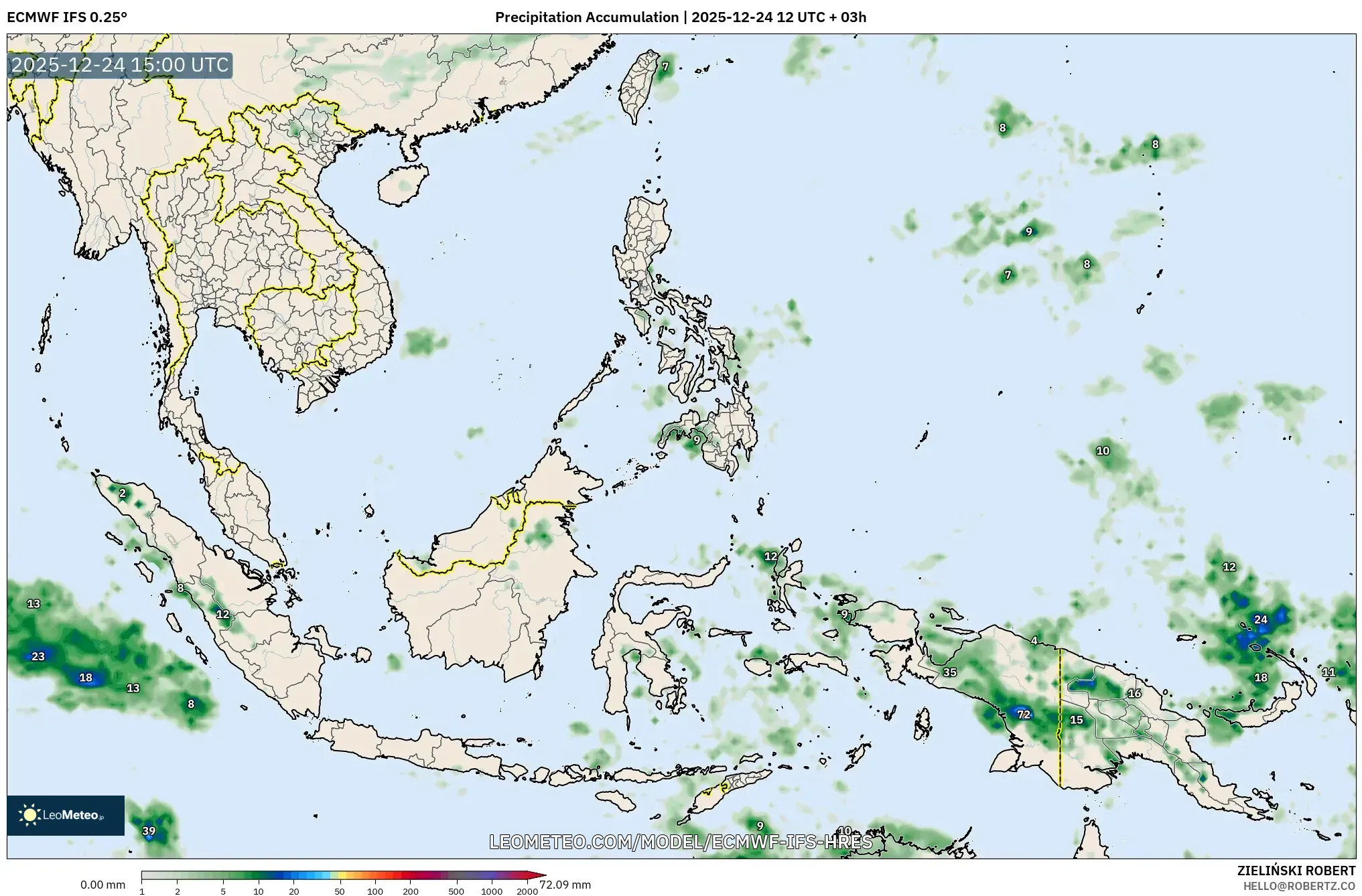 ECMWF IFS 0.25° model - South East Asia, Precipitation Accumulation
