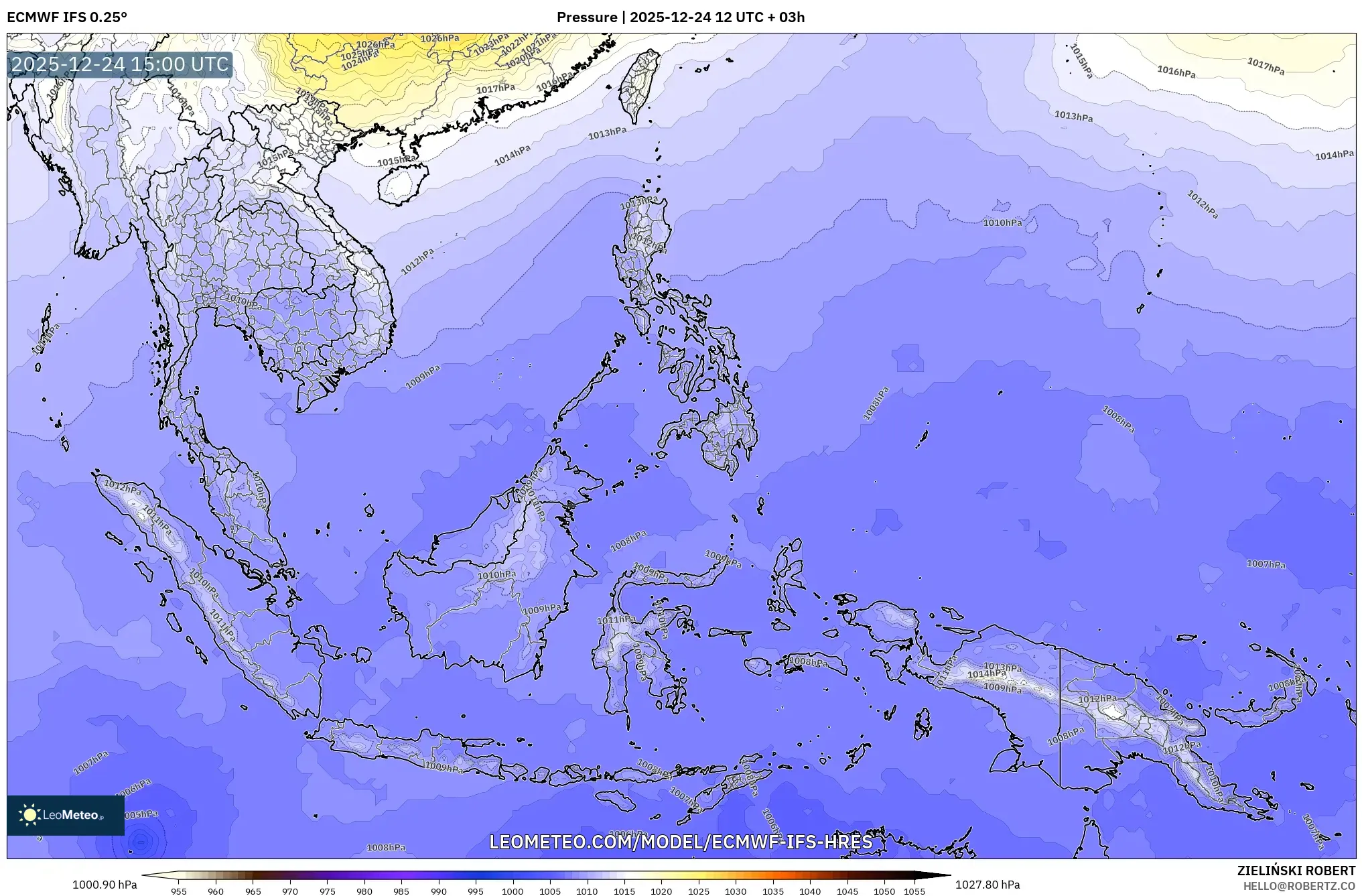 ECMWF IFS 0.25° model - South East Asia, Pressure