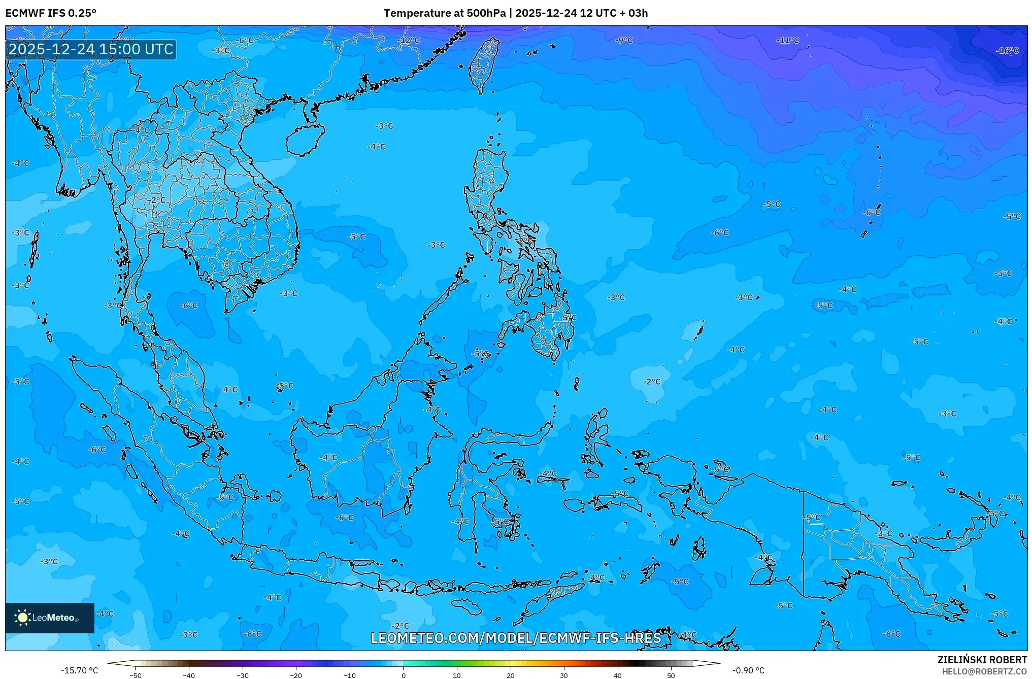 ECMWF IFS 0.25° model - South East Asia, Temperature at 500hPa