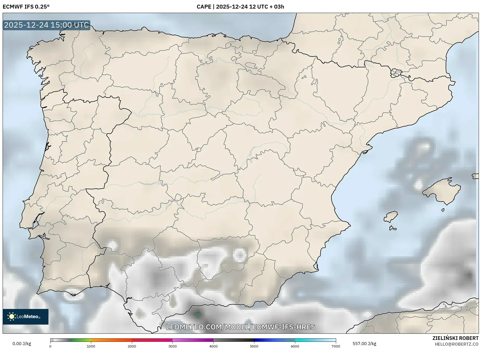 ECMWF IFS 0.25° model - Spain, CAPE
