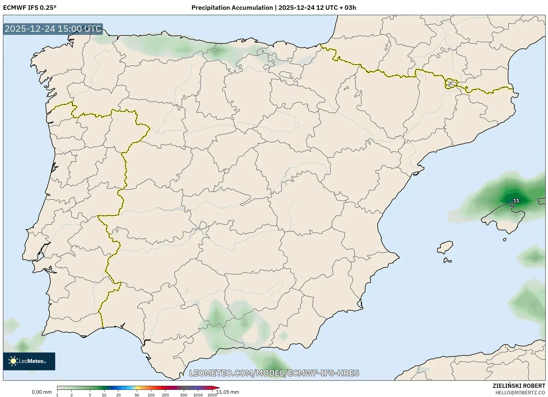 ECMWF IFS 0.25° model - Spain, Precipitation Accumulation