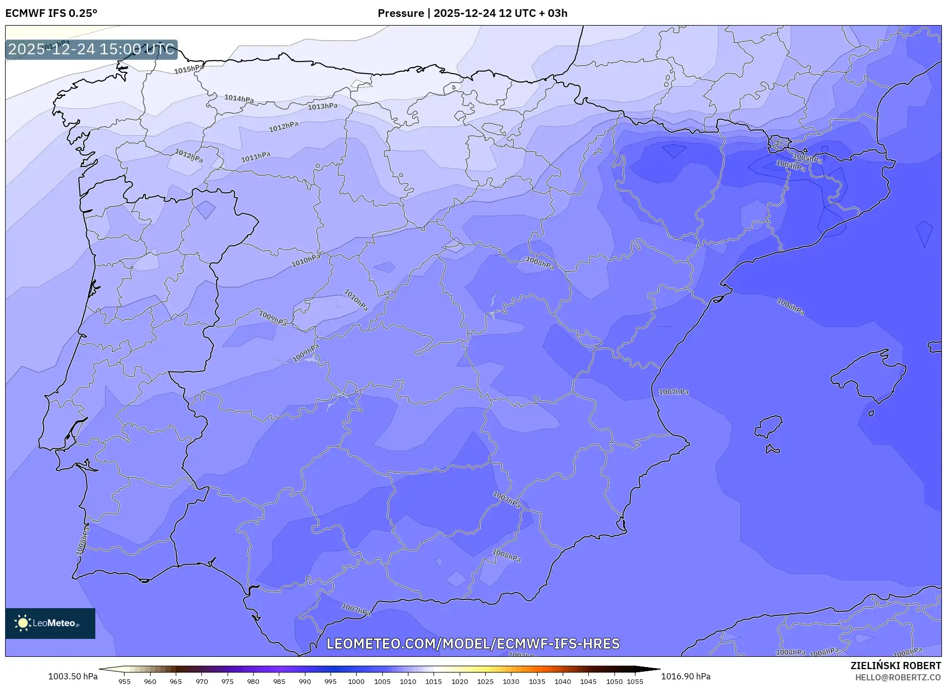 ECMWF IFS 0.25° model - Spain, Pressure