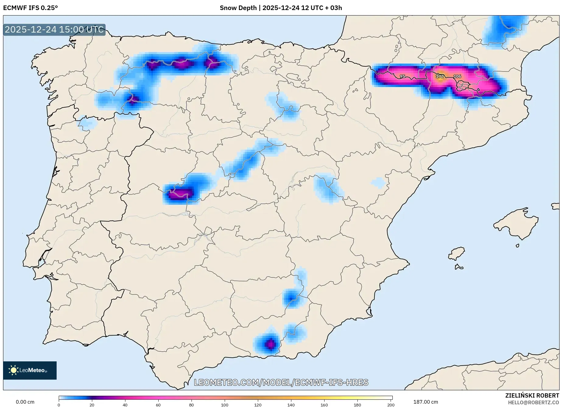 ECMWF IFS 0.25° model - Spain, Snow Depth