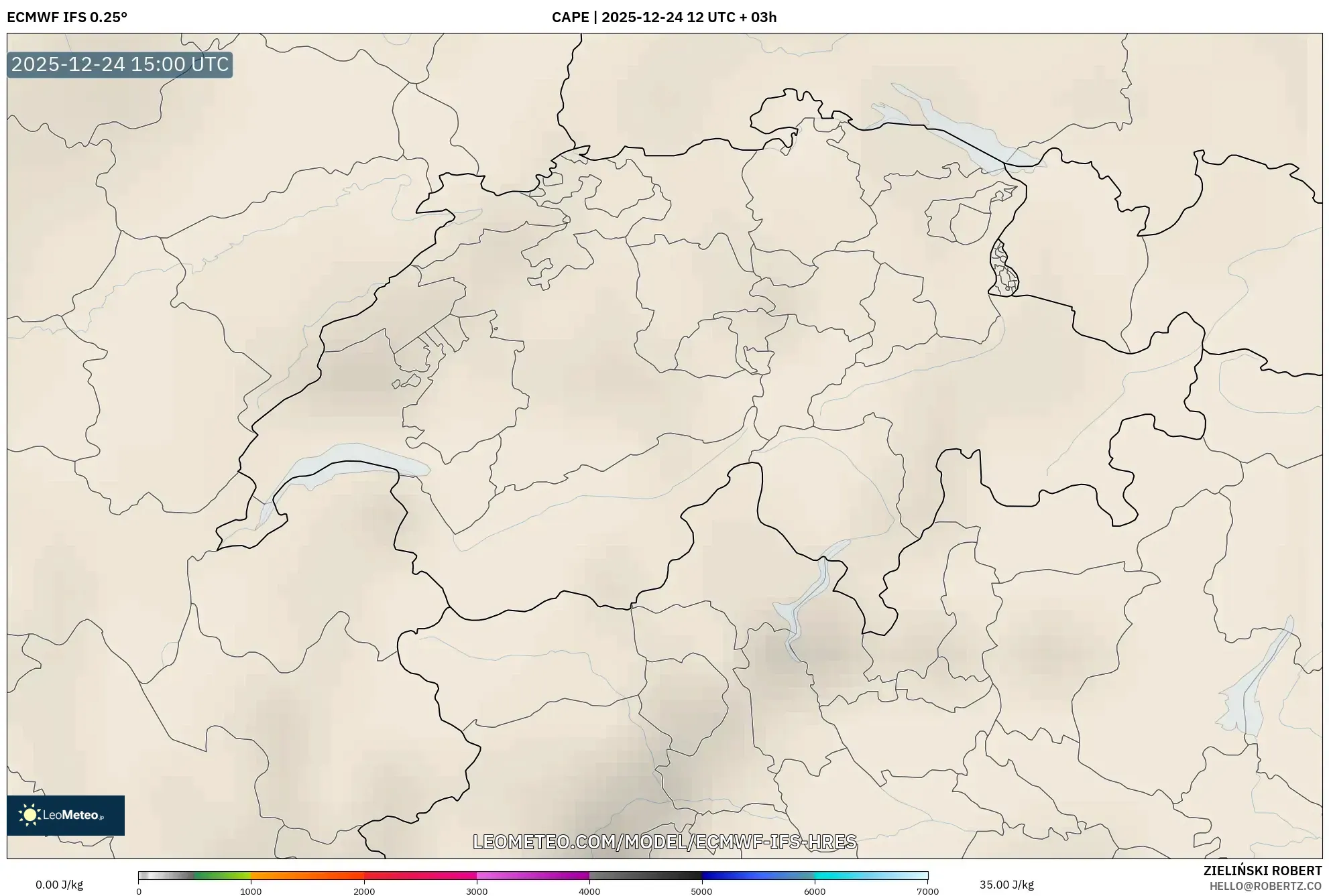 ECMWF IFS 0.25° model - Switzerland, CAPE