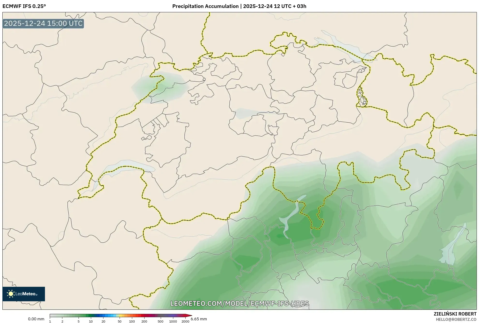ECMWF IFS 0.25° model - Switzerland, Precipitation Accumulation