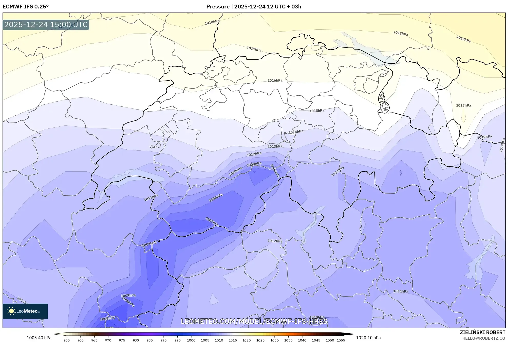 ECMWF IFS 0.25° model - Switzerland, Pressure