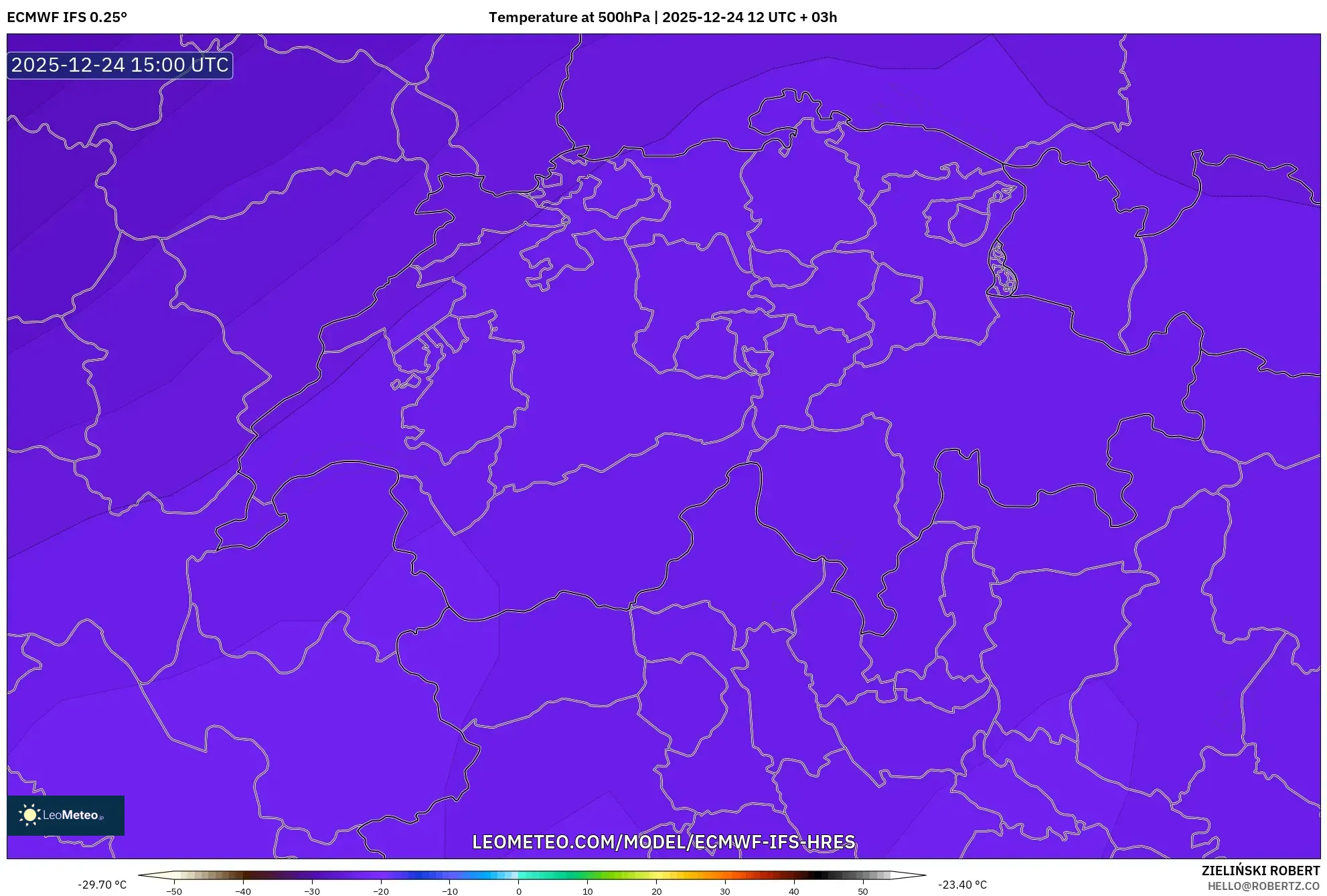 ECMWF IFS 0.25° model - Switzerland, Temperature at 500hPa