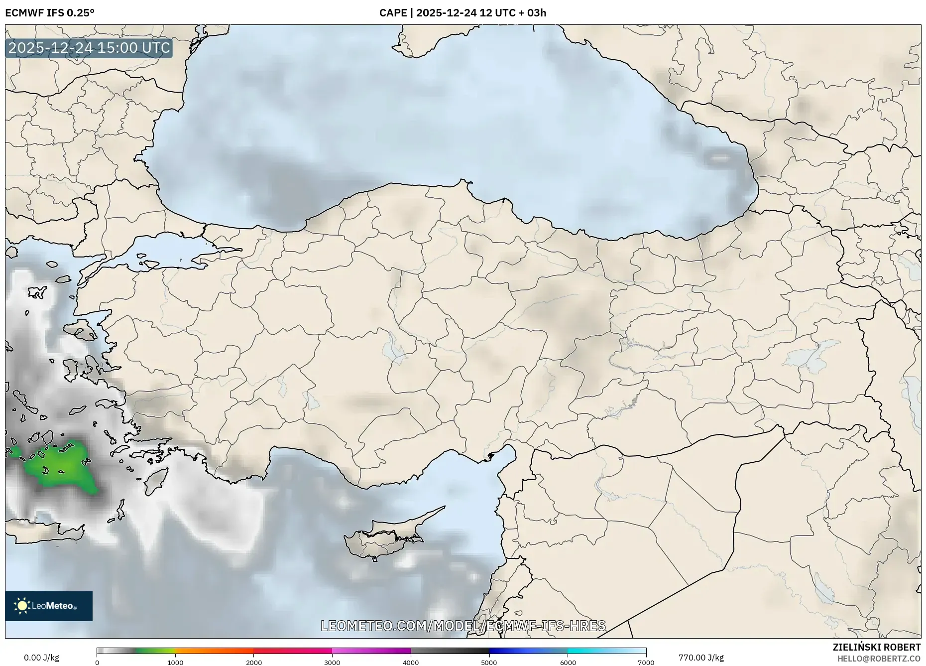 ECMWF IFS 0.25° model - Turkey, CAPE