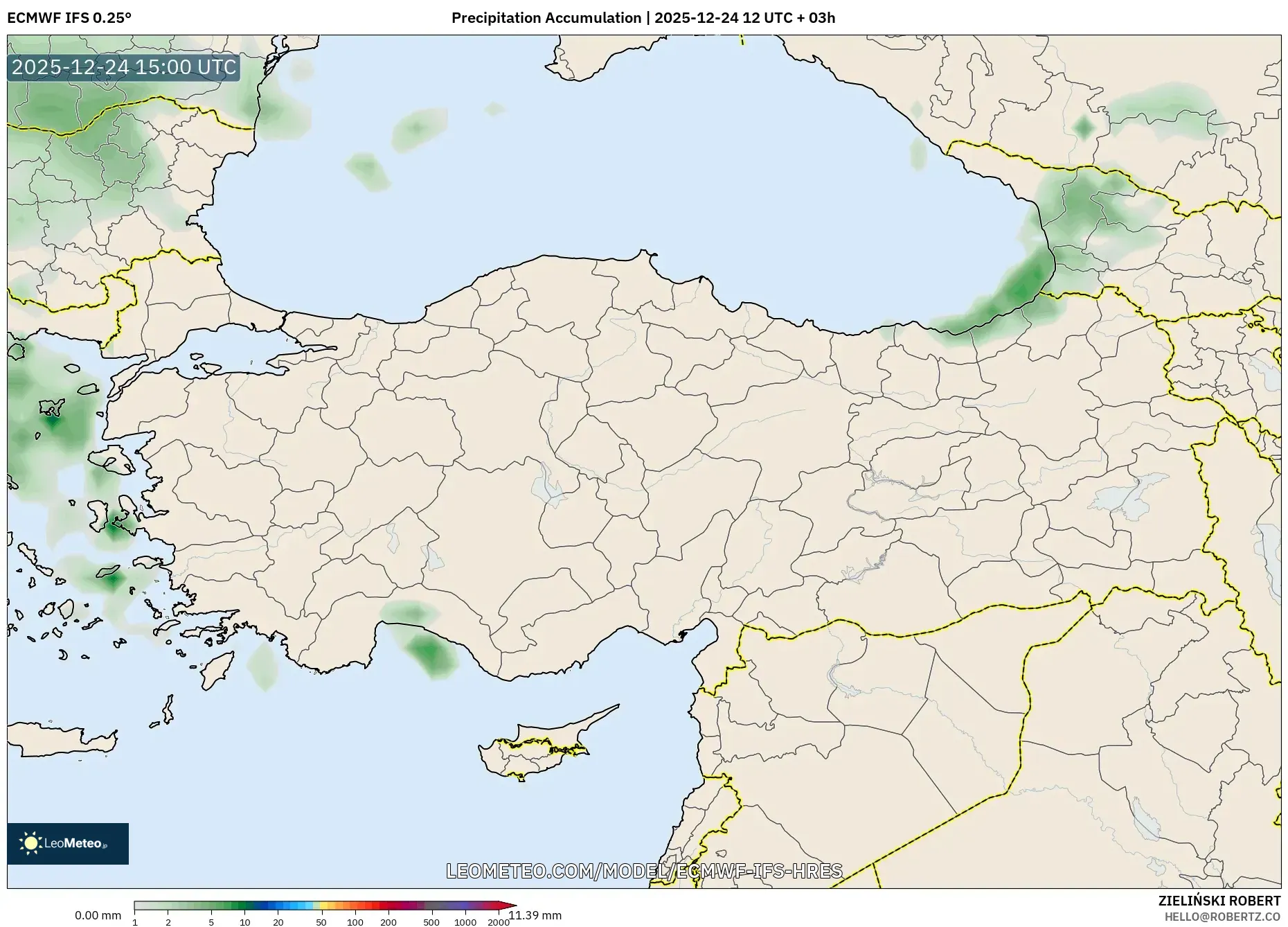 ECMWF IFS 0.25° model - Turkey, Precipitation Accumulation