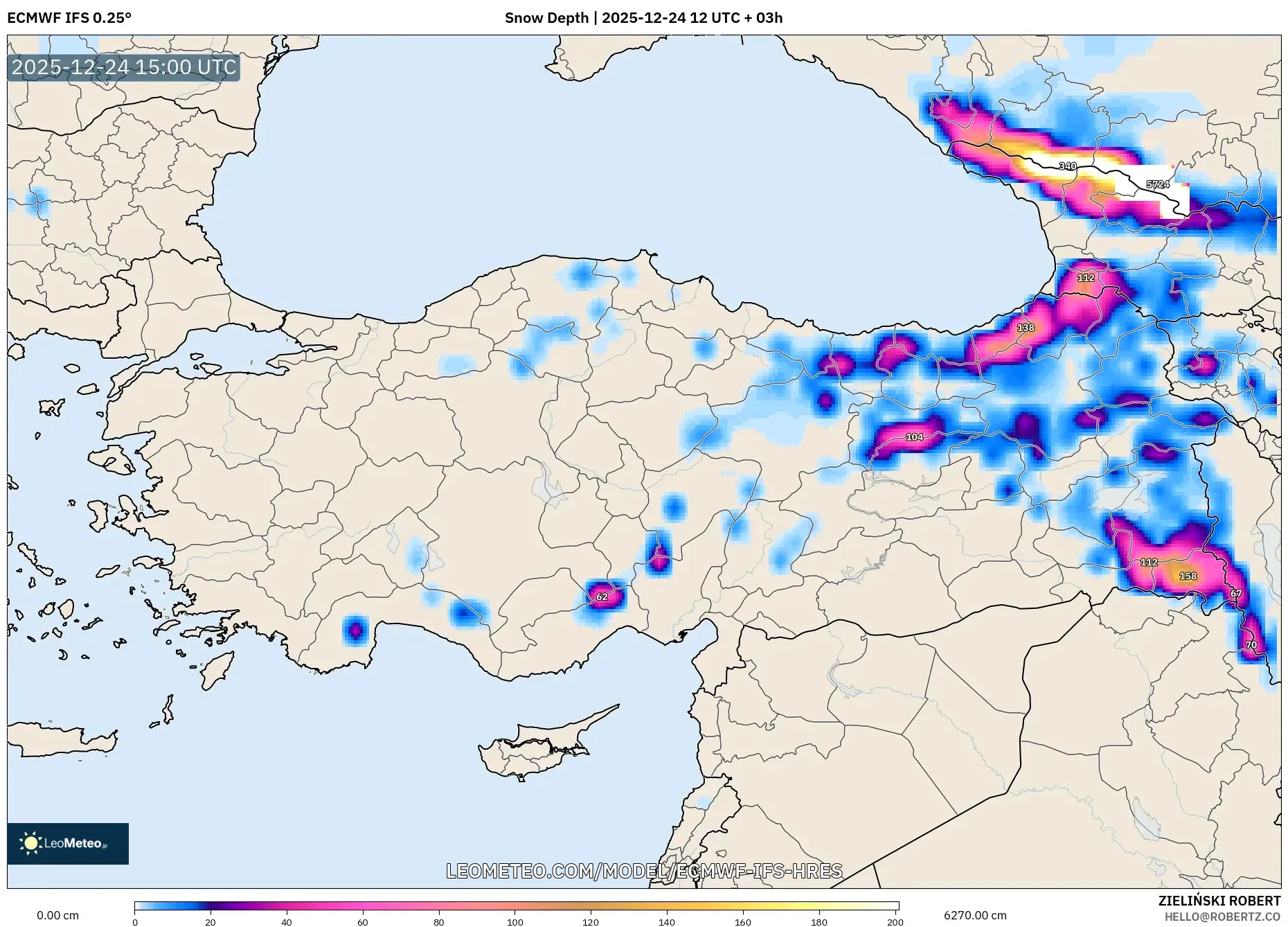 ECMWF IFS 0.25° model - Turkey, Snow Depth