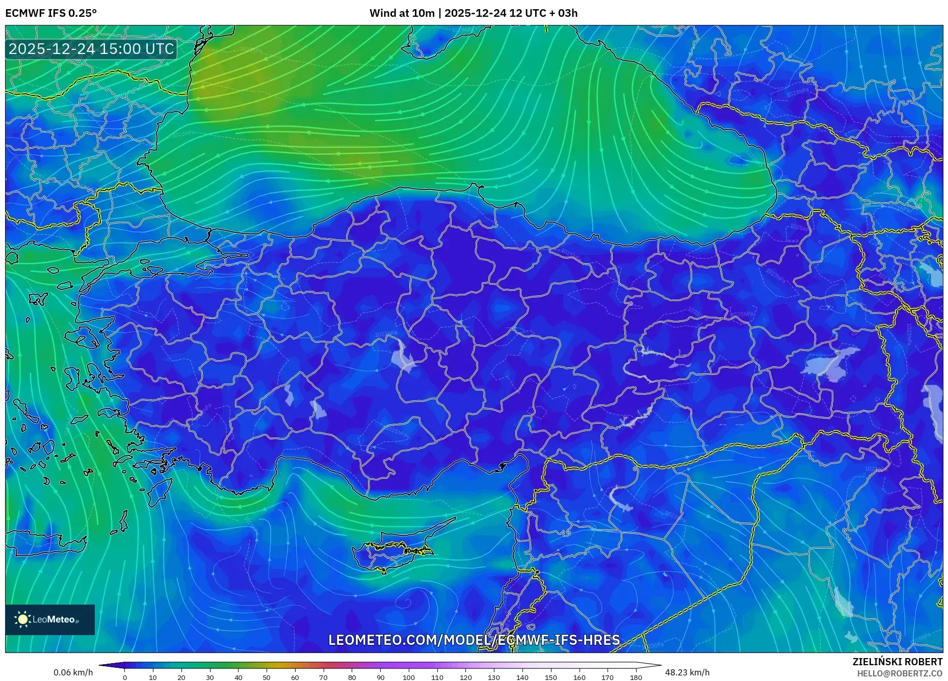 ECMWF IFS 0.25° model - Turkey, Wind at 10m