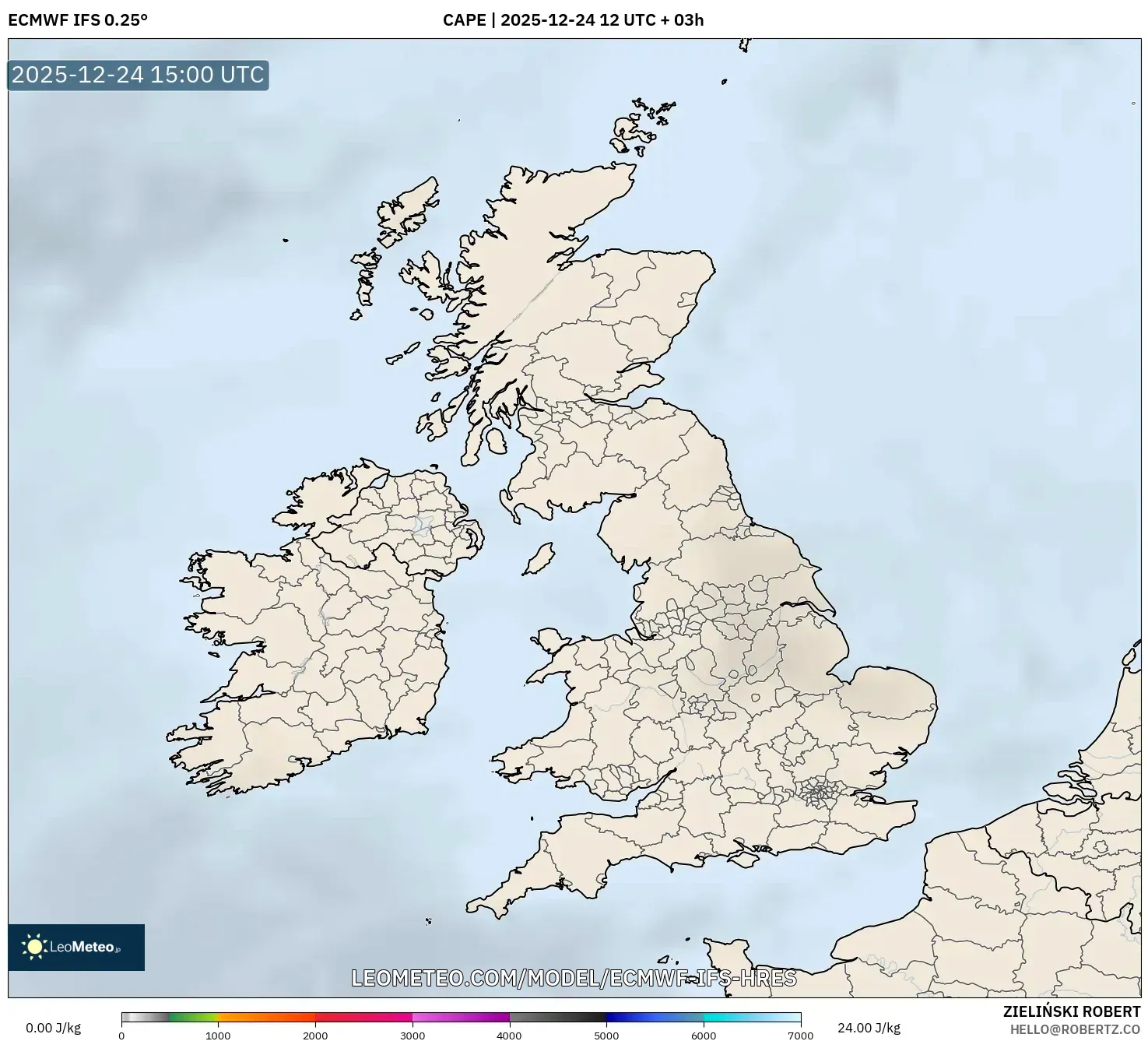 ECMWF IFS 0.25° model - United Kingdom, CAPE