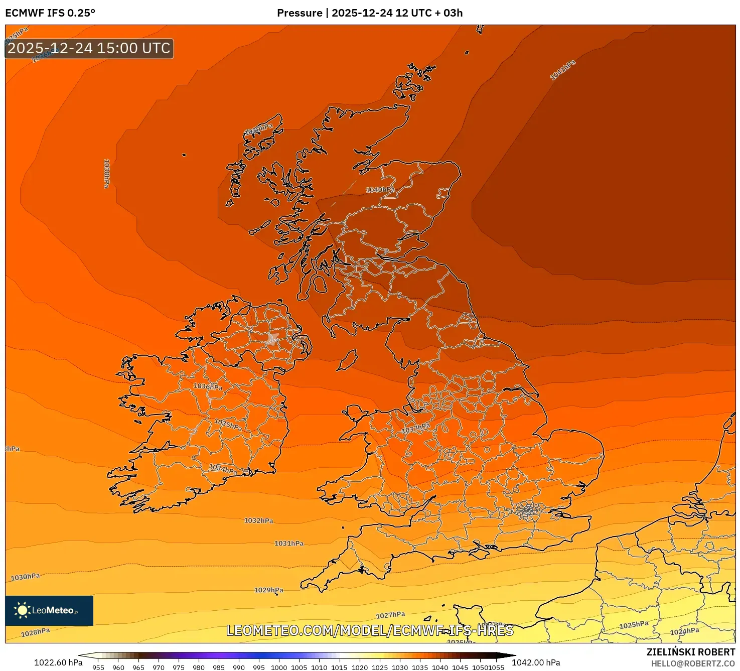ECMWF IFS 0.25° model - United Kingdom, Pressure