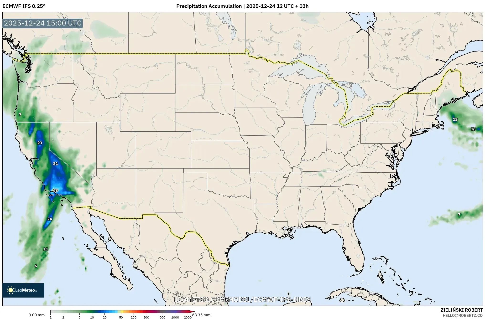 ECMWF IFS 0.25° model - United States, Precipitation Accumulation