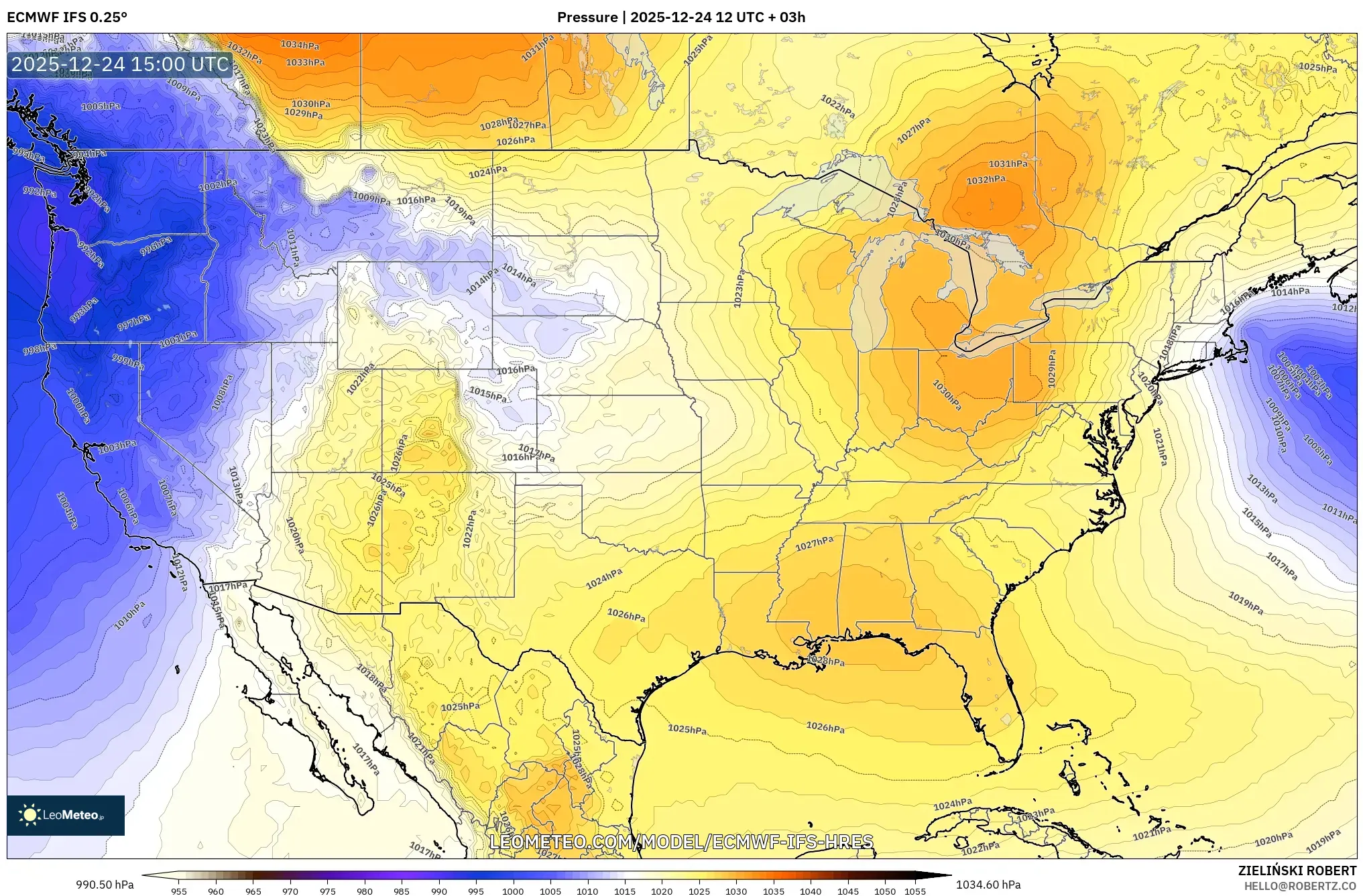 ECMWF IFS 0.25° model - United States, Pressure