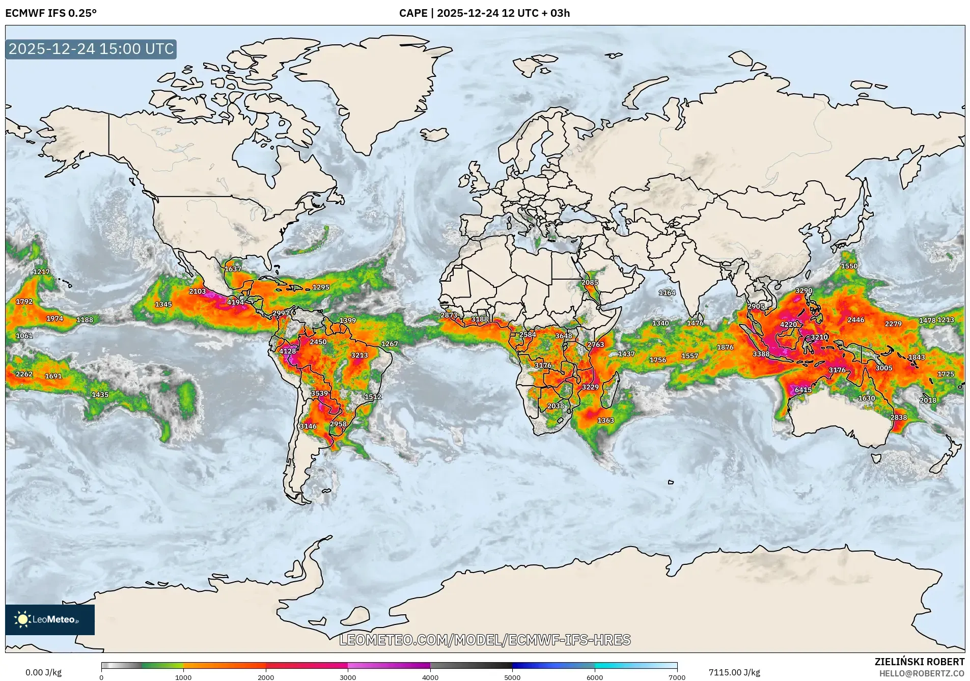 ECMWF IFS 0.25° model - World, CAPE