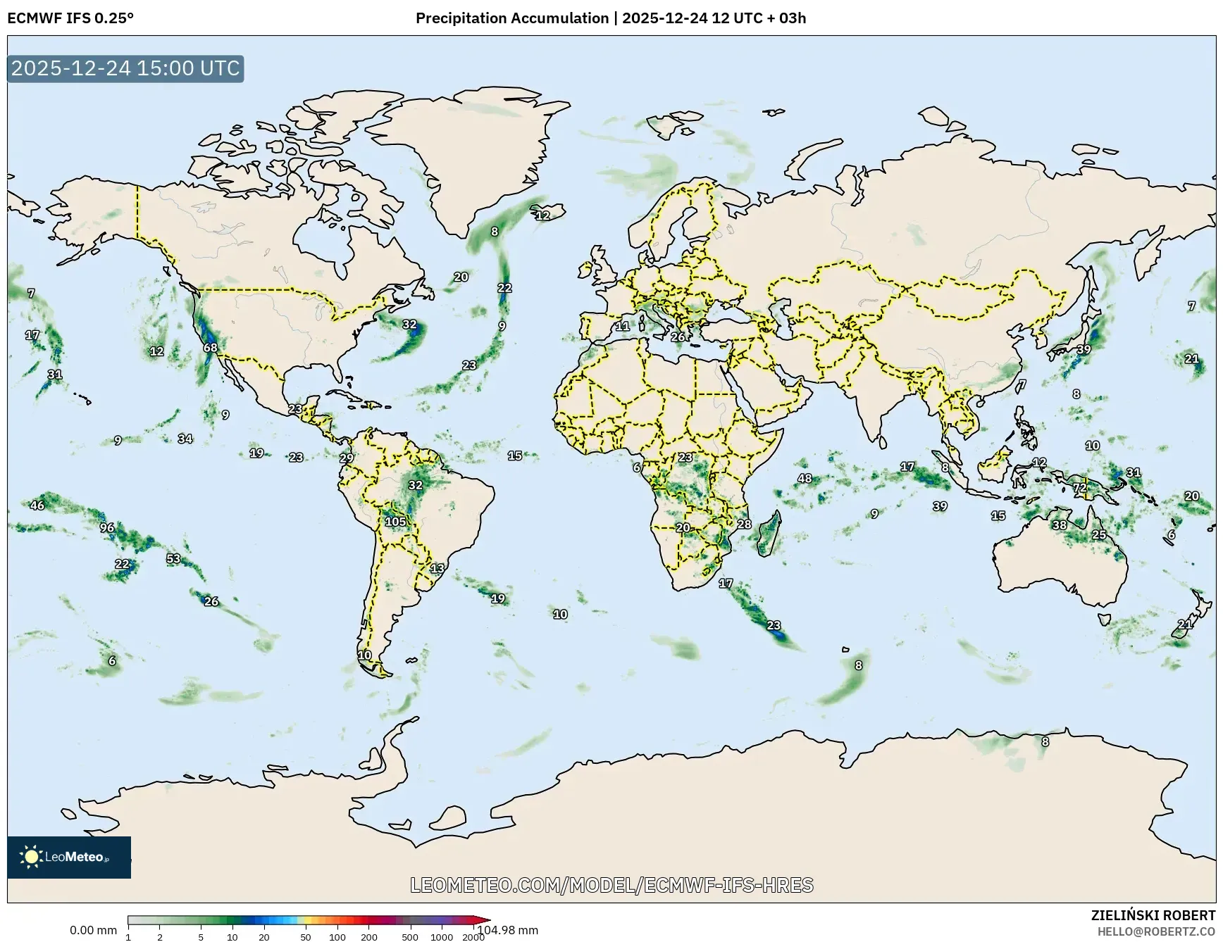 ECMWF IFS 0.25° model - World, Precipitation Accumulation