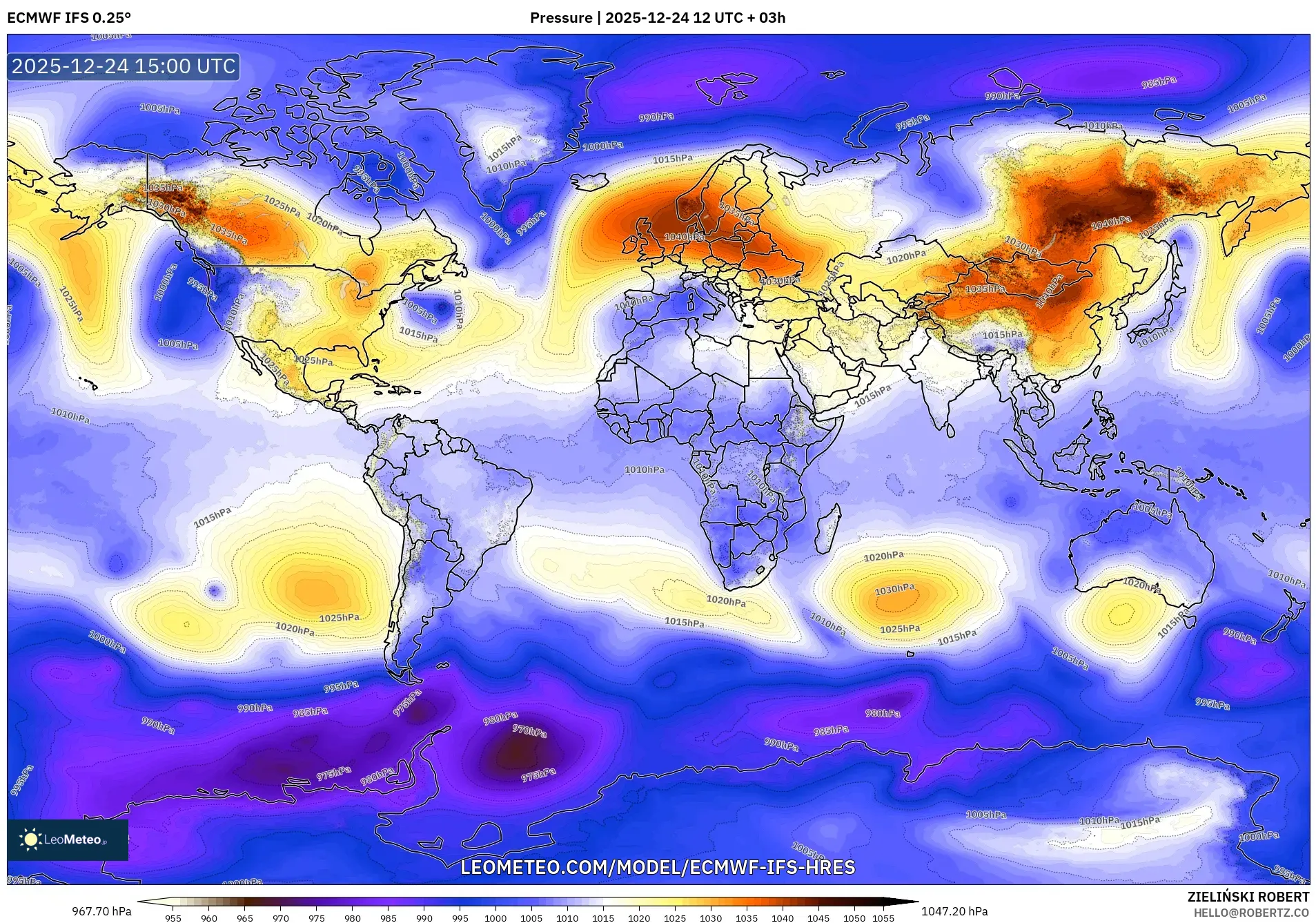 ECMWF IFS 0.25° model - World, Pressure