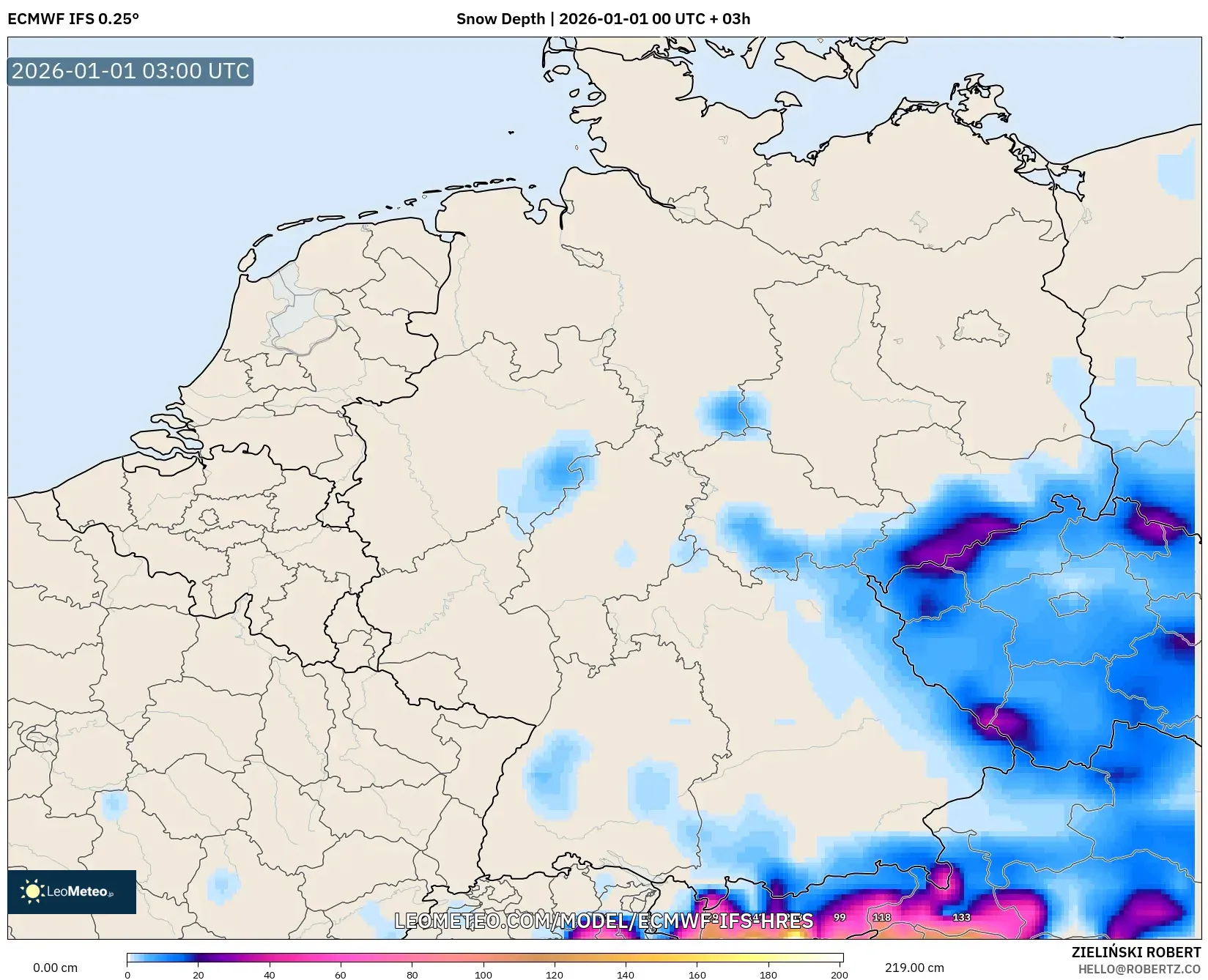 ECMWF IFS 0.25° model - Germany, Snow Depth