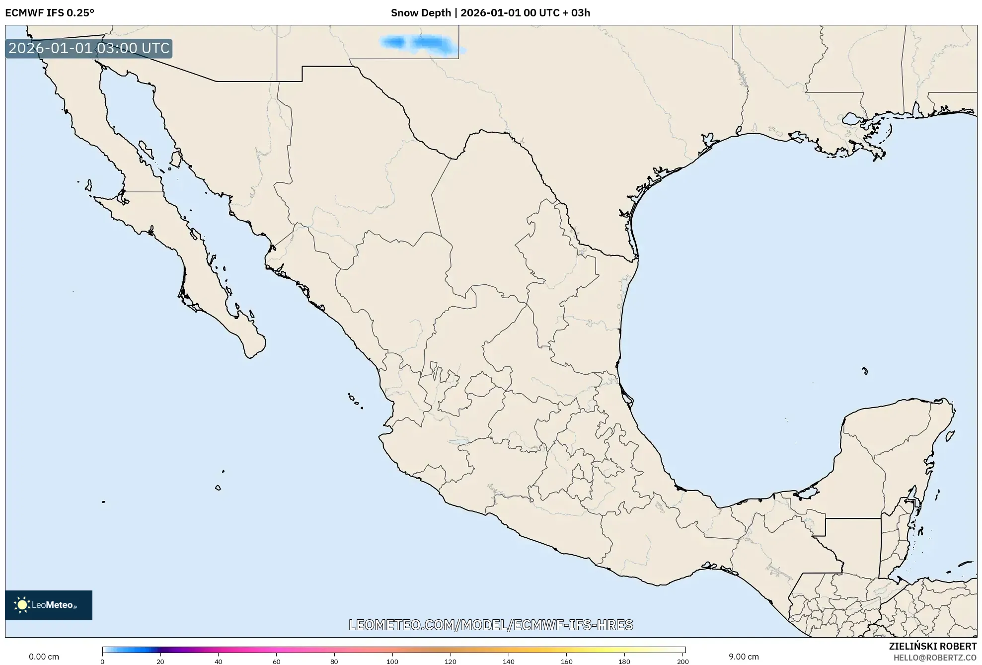 ECMWF IFS 0.25° model - Mexico, Snow Depth