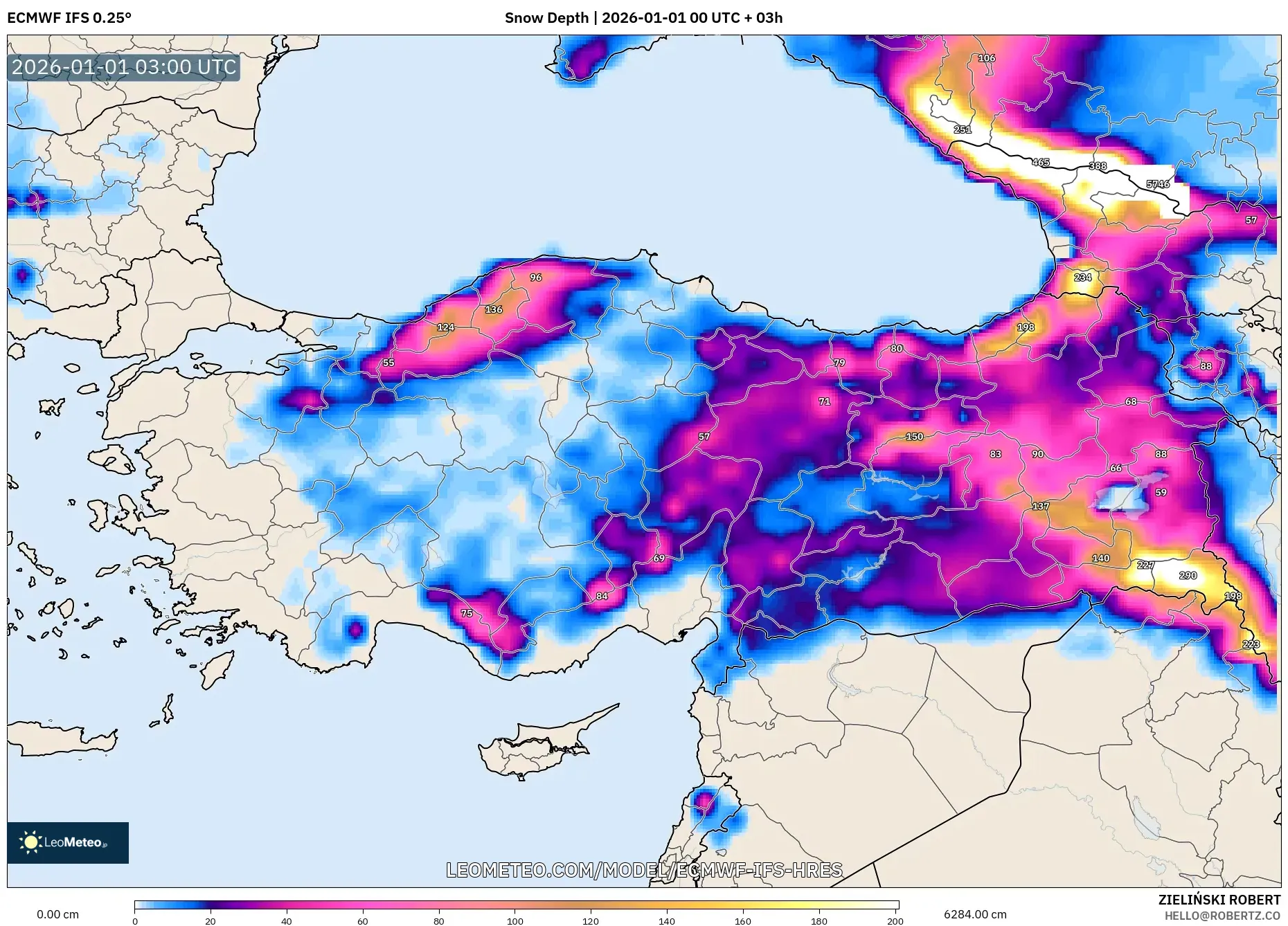 ECMWF IFS 0.25° model - Turkey, Snow Depth