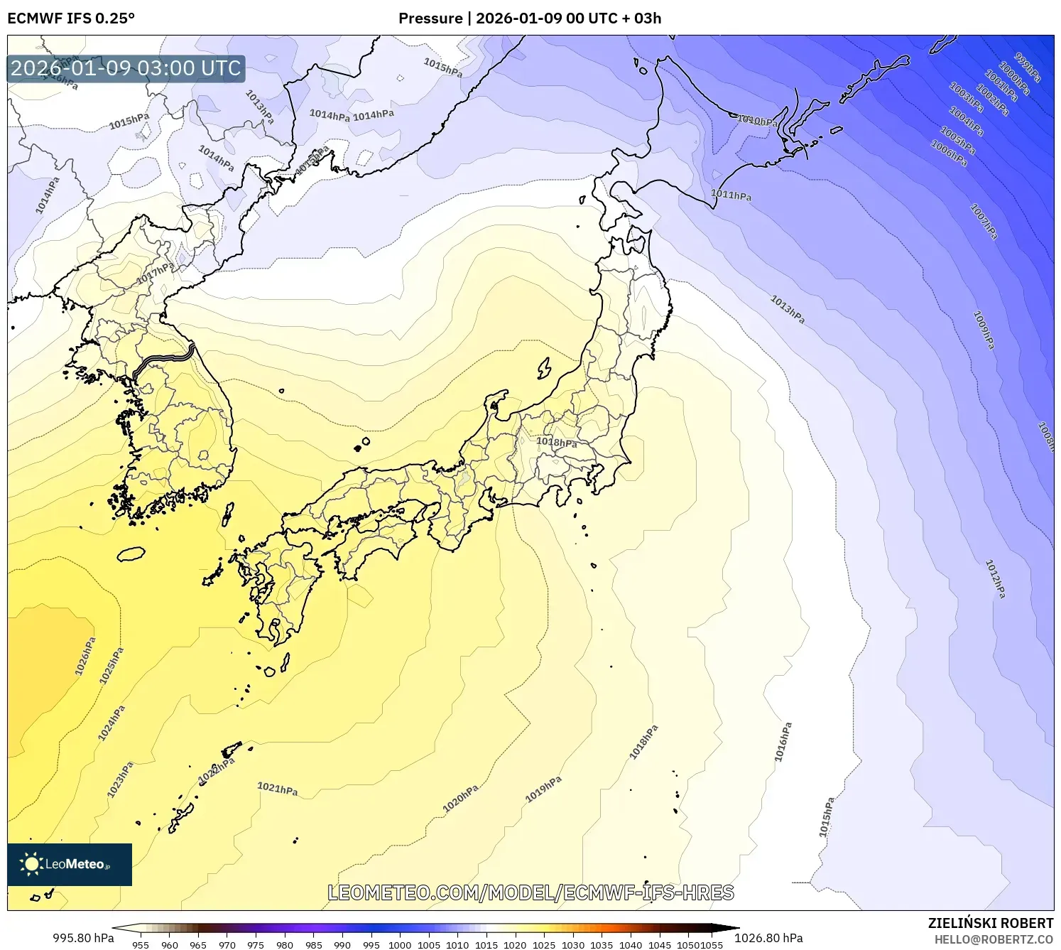 ECMWF IFS 0.25° model - Japan, Pressure