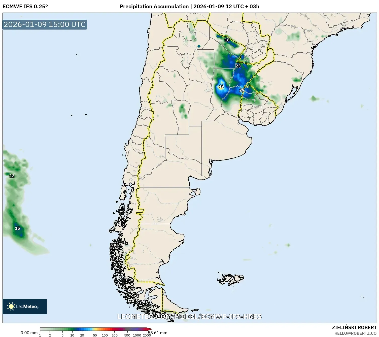 ECMWF IFS 0.25° model - Argentina, Precipitation Accumulation