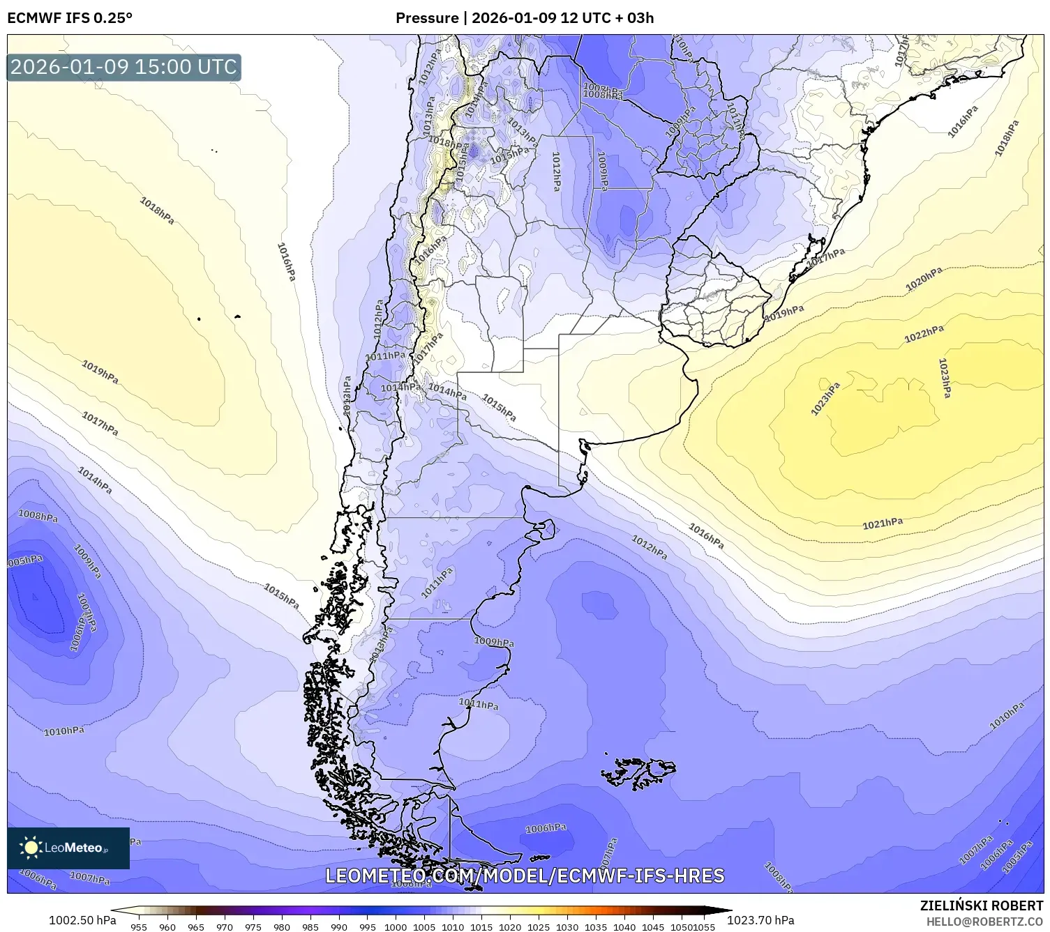 ECMWF IFS 0.25° model - Argentina, Pressure