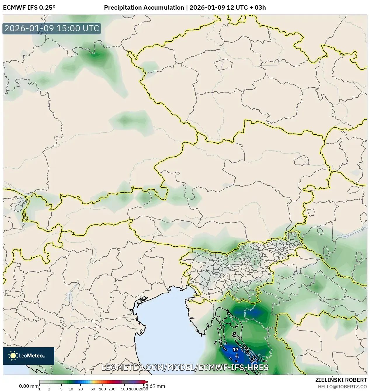 ECMWF IFS 0.25° model - Austria, Precipitation Accumulation