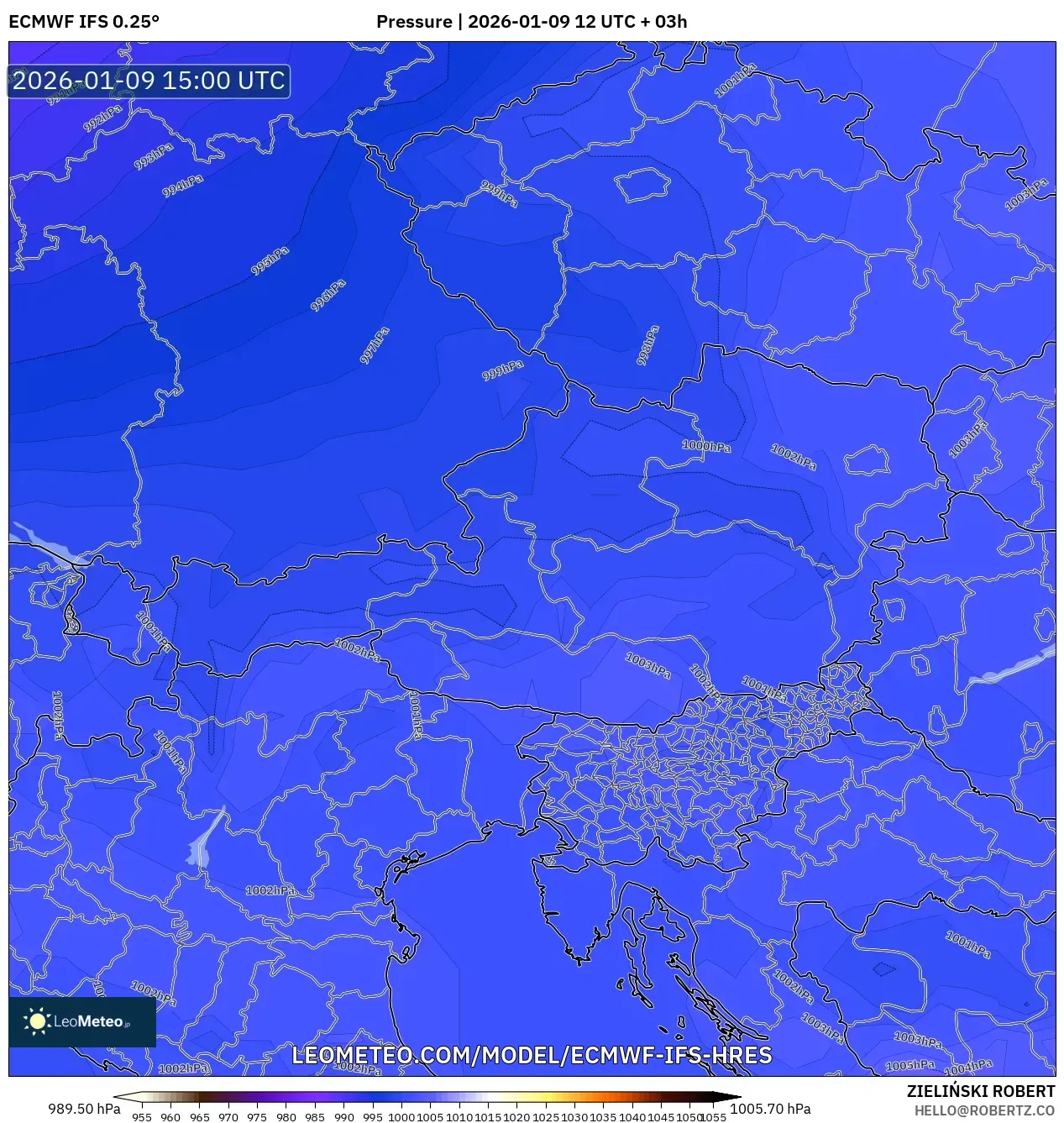 ECMWF IFS 0.25° model - Austria, Pressure