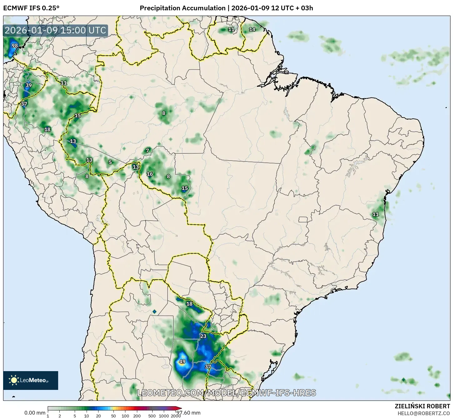 ECMWF IFS 0.25° model - Brazil, Precipitation Accumulation