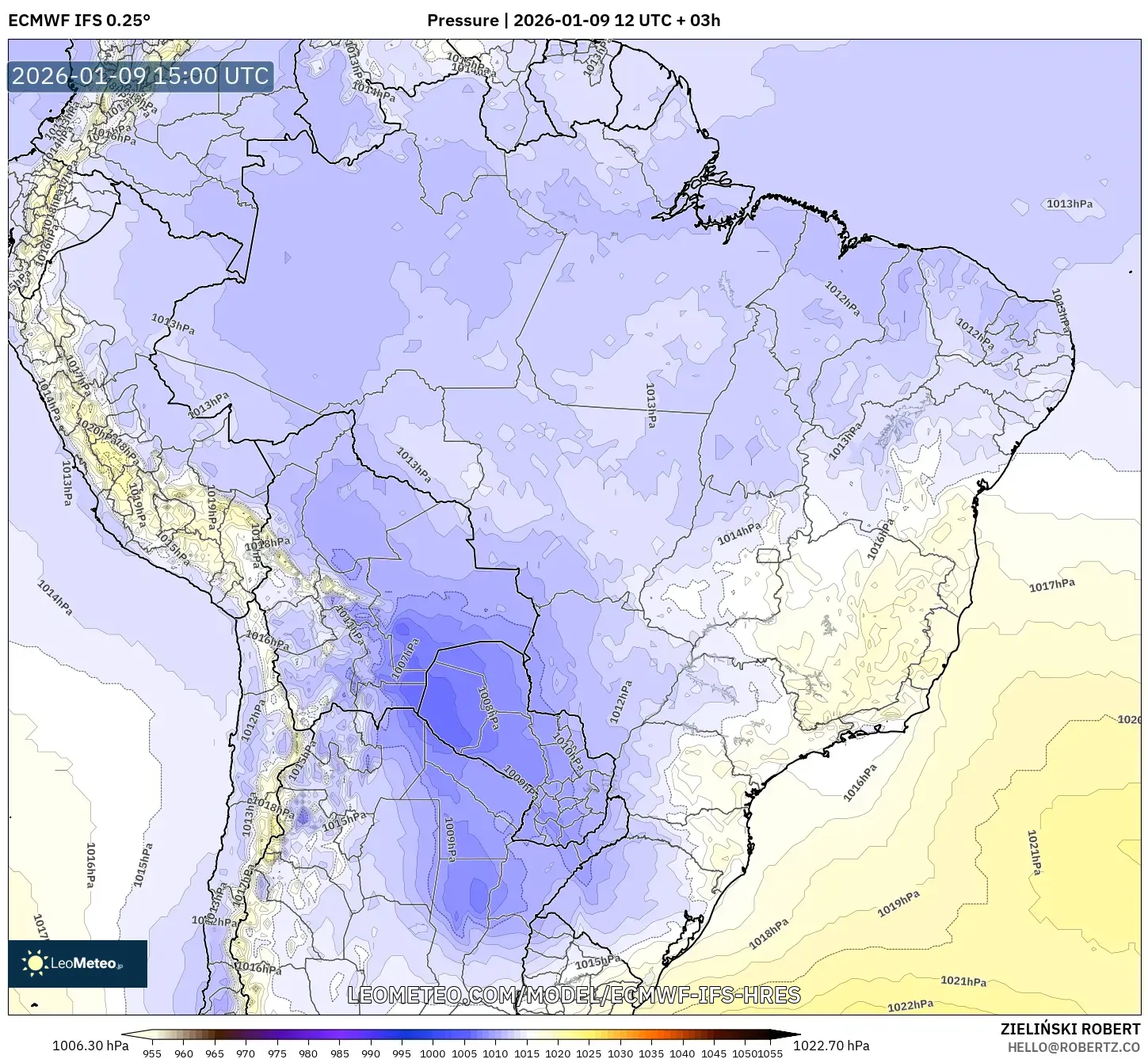 ECMWF IFS 0.25° model - Brazil, Pressure