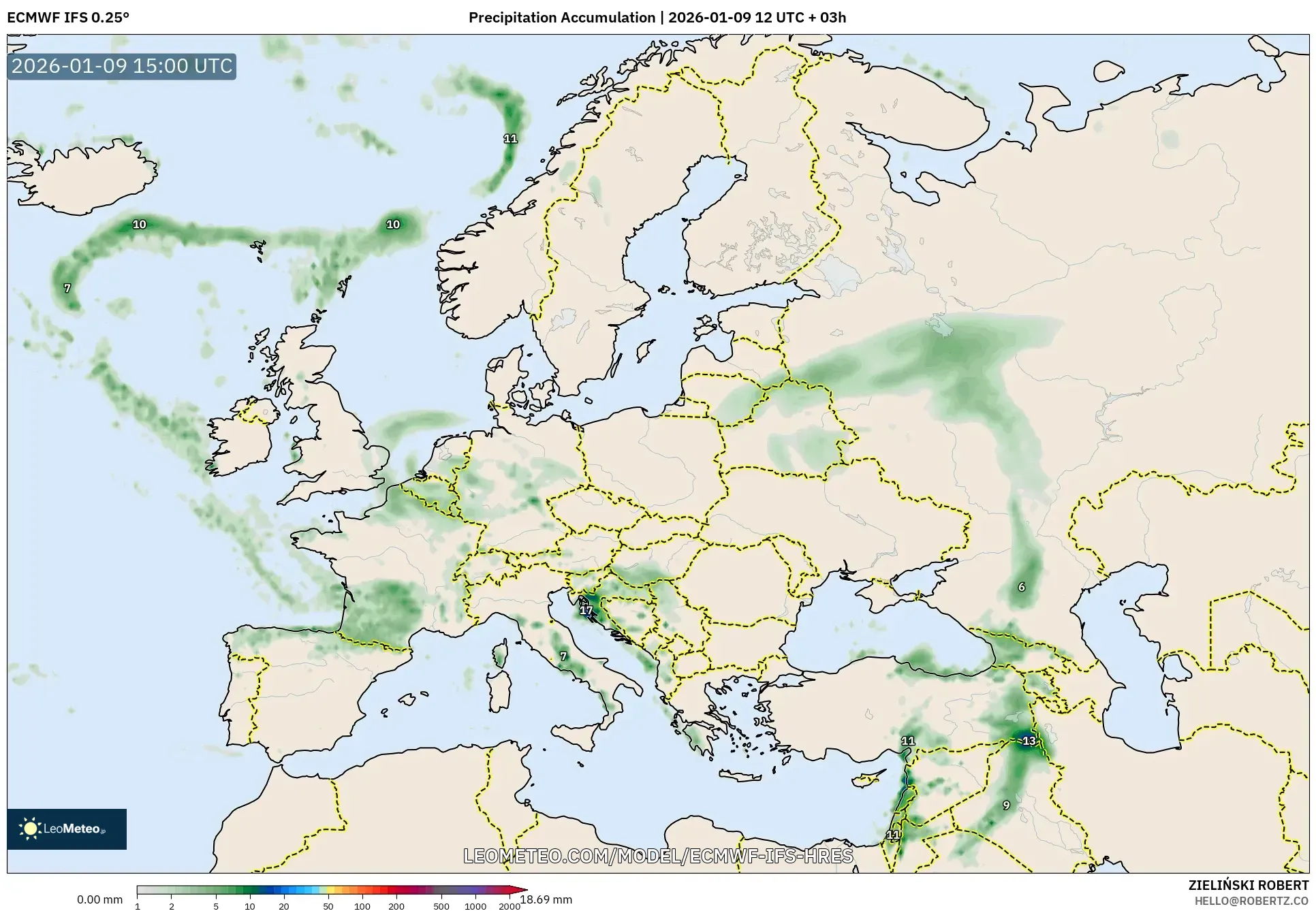 ECMWF IFS 0.25° model - Europe, Precipitation Accumulation