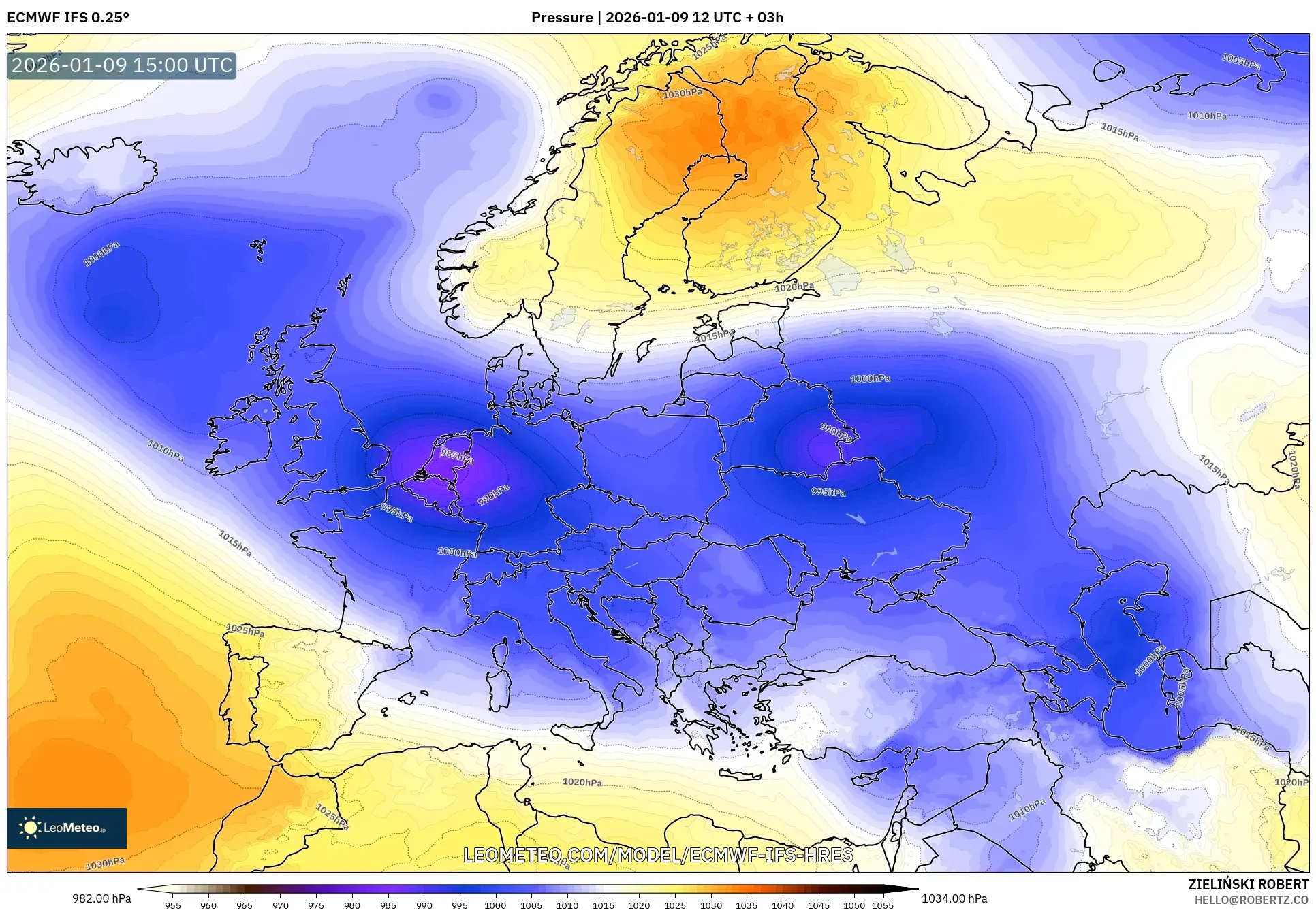 ECMWF IFS 0.25° model - Europe, Pressure