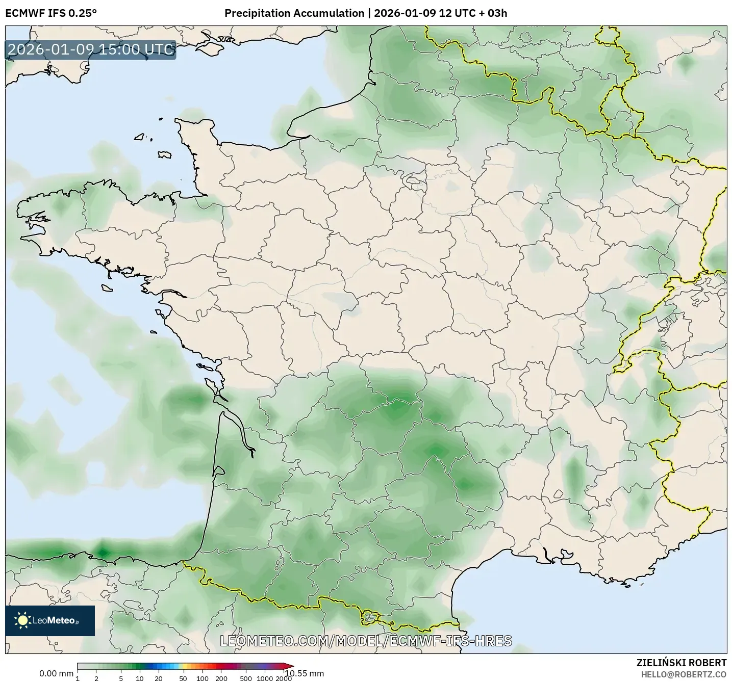 ECMWF IFS 0.25° model - France, Precipitation Accumulation