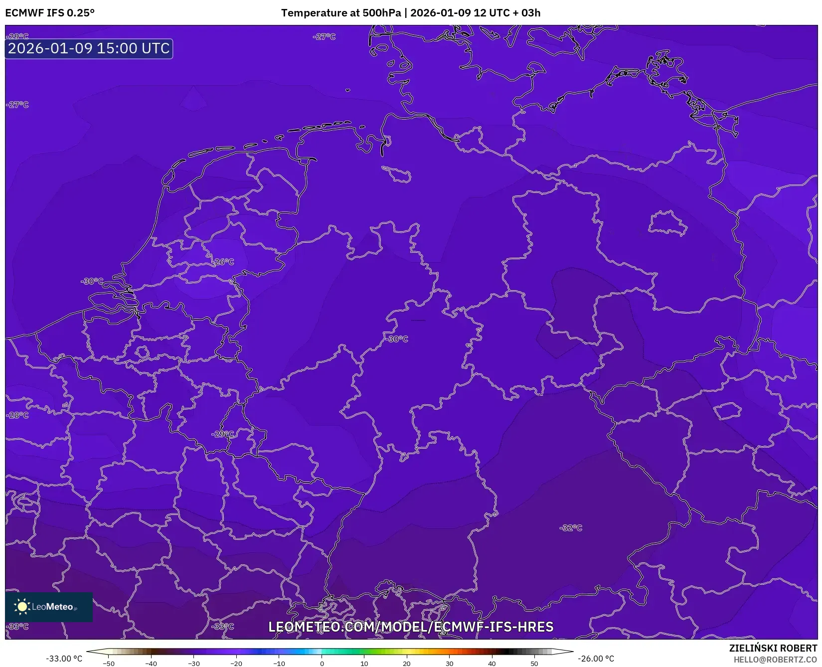 ECMWF IFS 0.25° model - Germany, Temperature at 500hPa