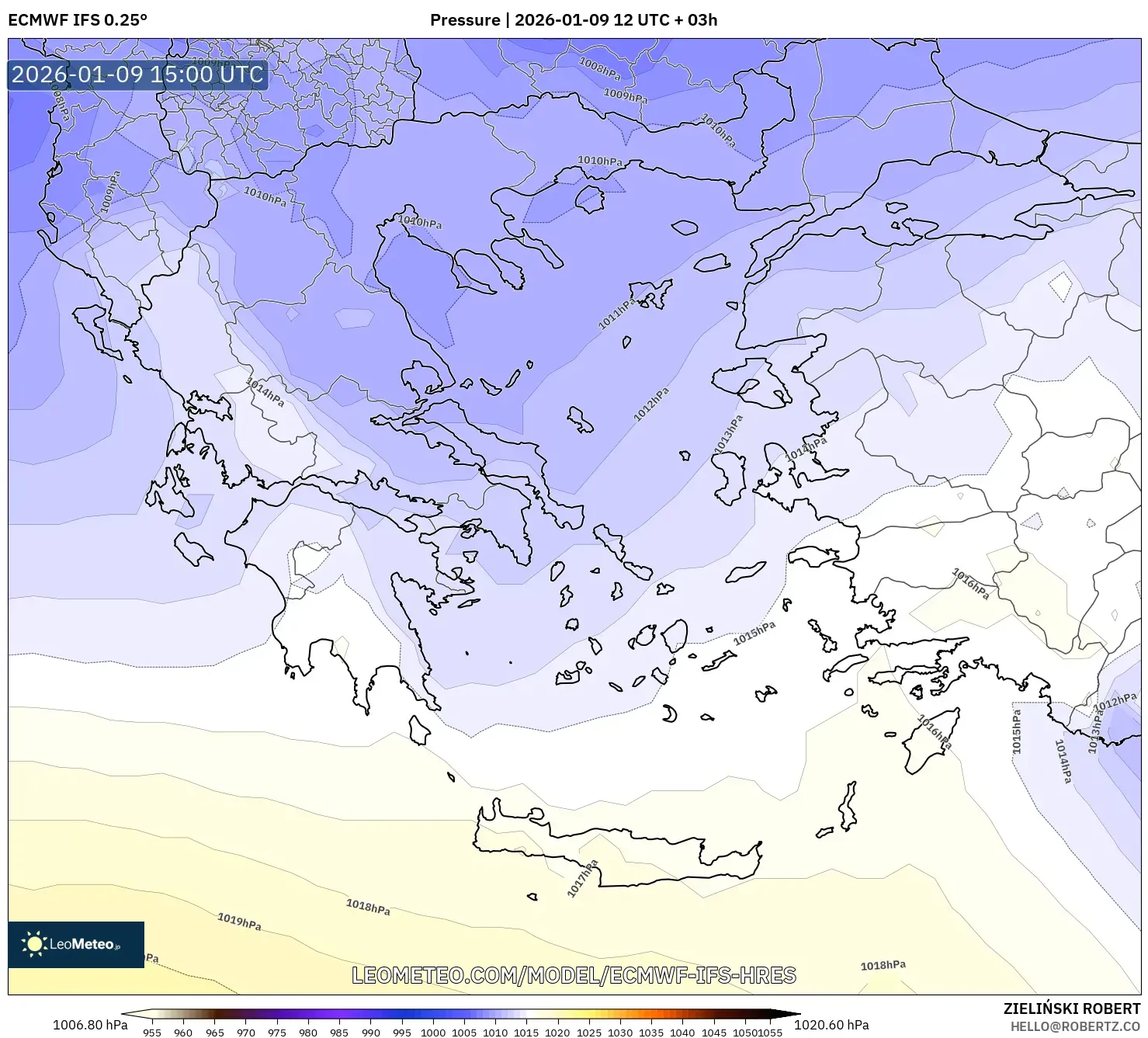 ECMWF IFS 0.25° model - Greece, Pressure