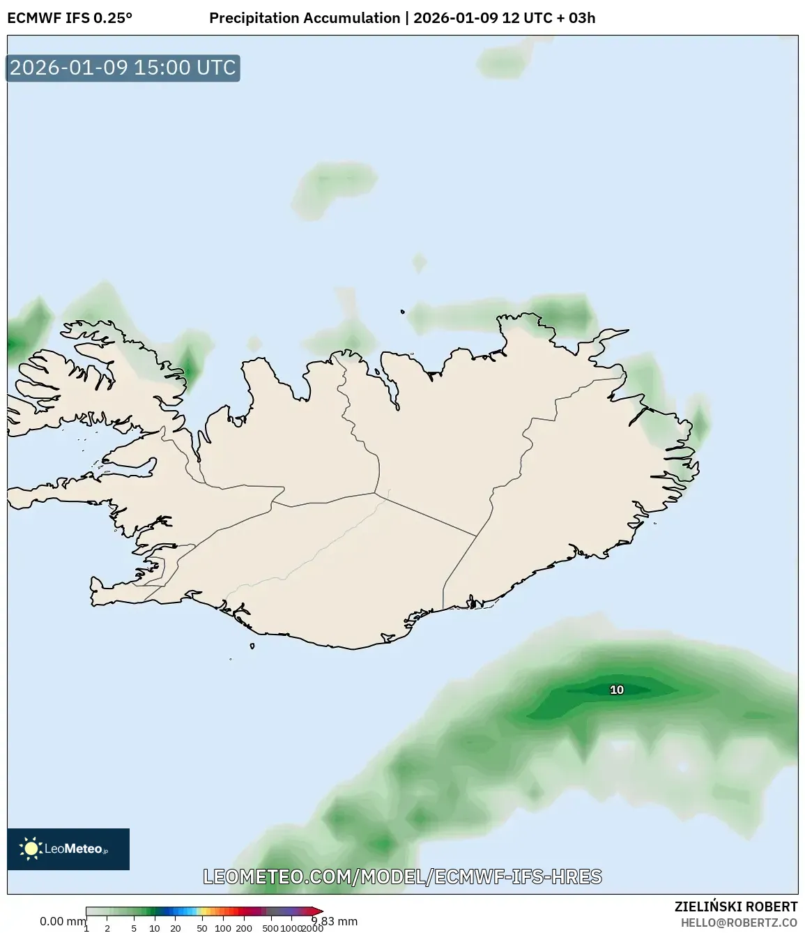 ECMWF IFS 0.25° model - Iceland, Precipitation Accumulation