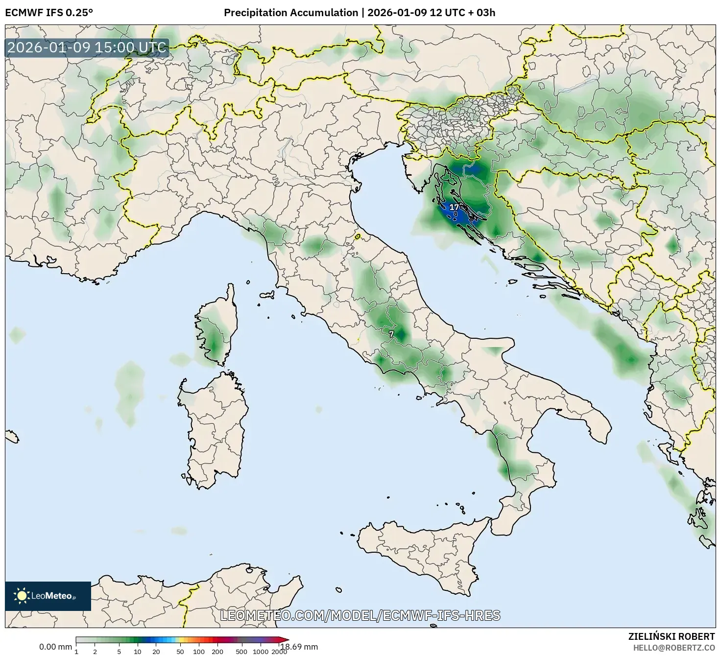 ECMWF IFS 0.25° model - Italy, Precipitation Accumulation