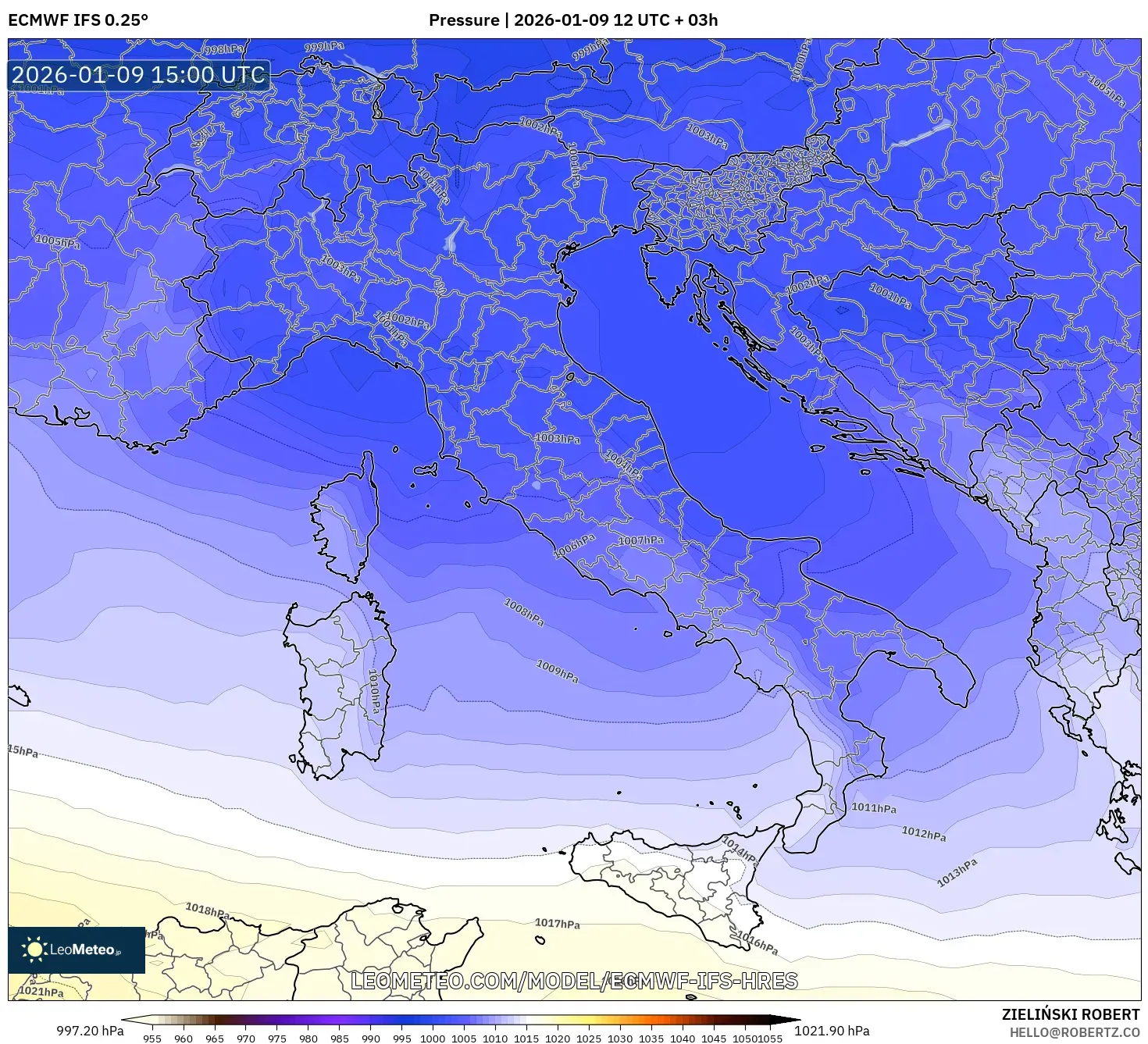 ECMWF IFS 0.25° model - Italy, Pressure