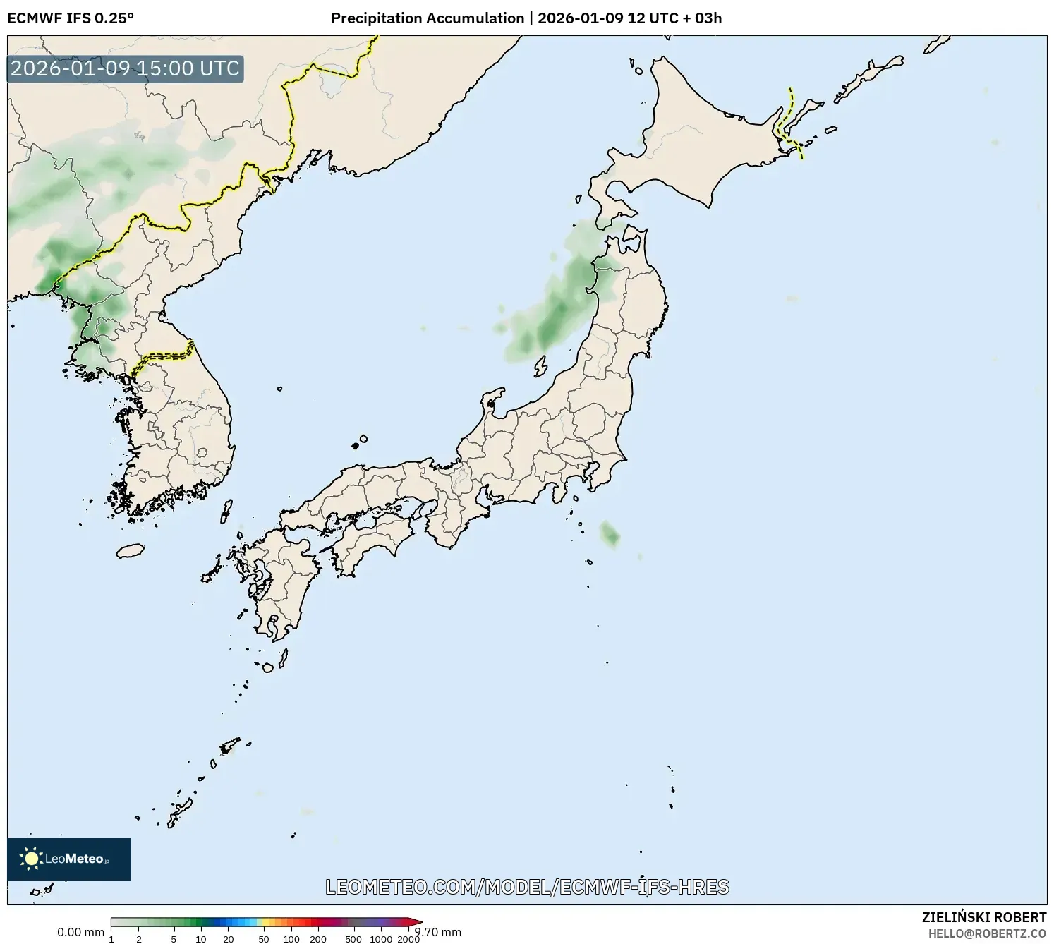 ECMWF IFS 0.25° model - Japan, Precipitation Accumulation