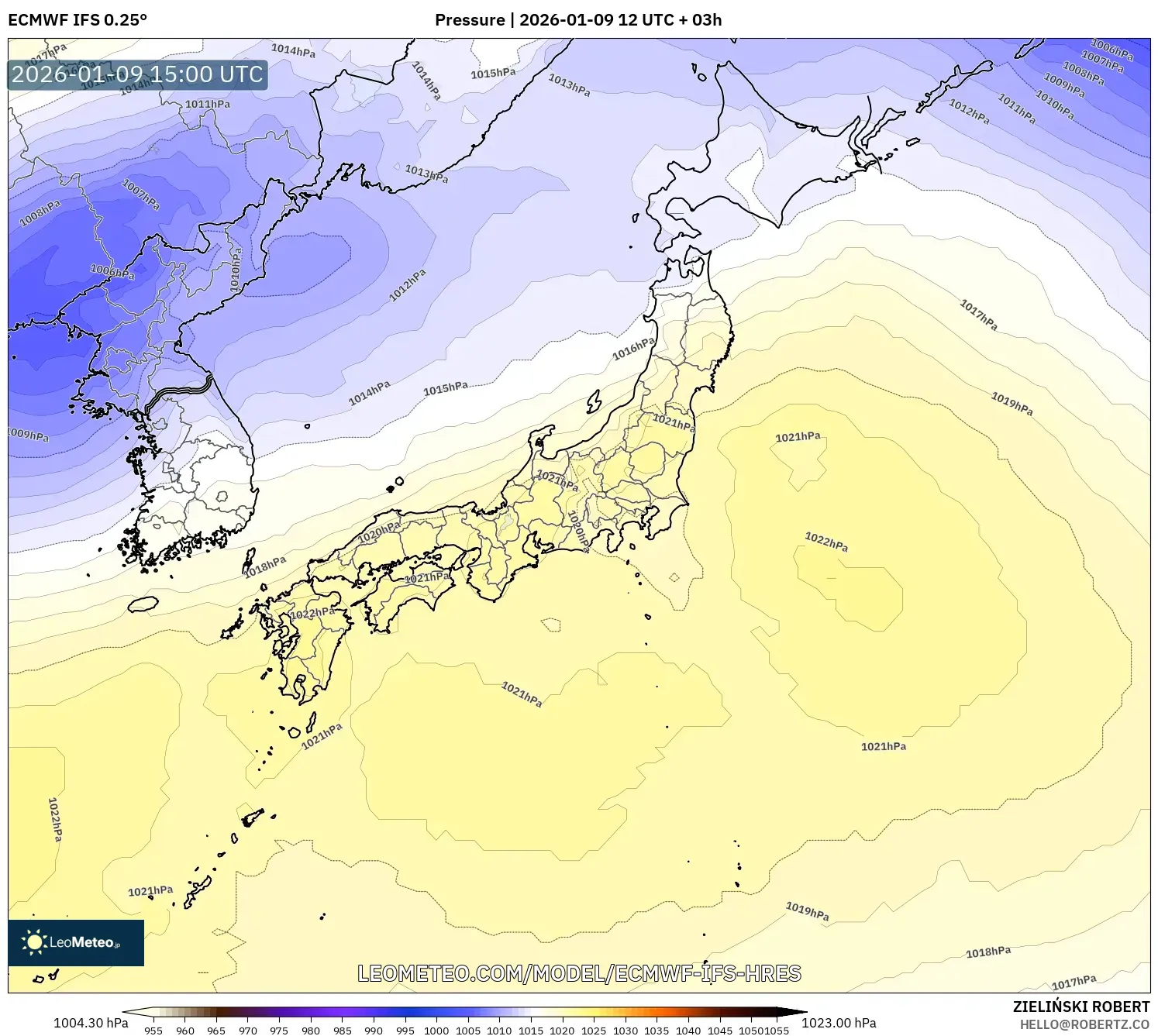 ECMWF IFS 0.25° model - Japan, Pressure